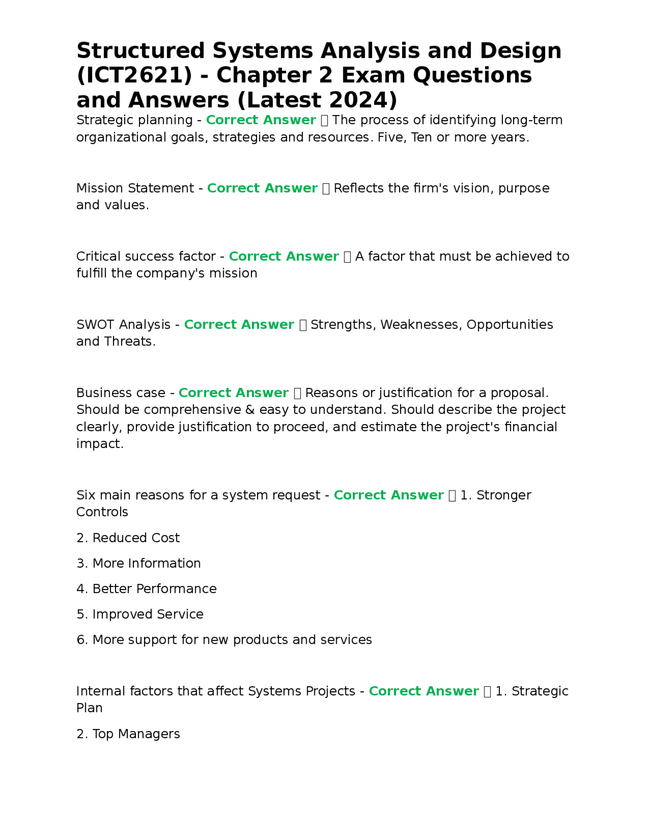 Structured Systems Analysis and Design (ICT2621) - Chapter 2 Exam ...