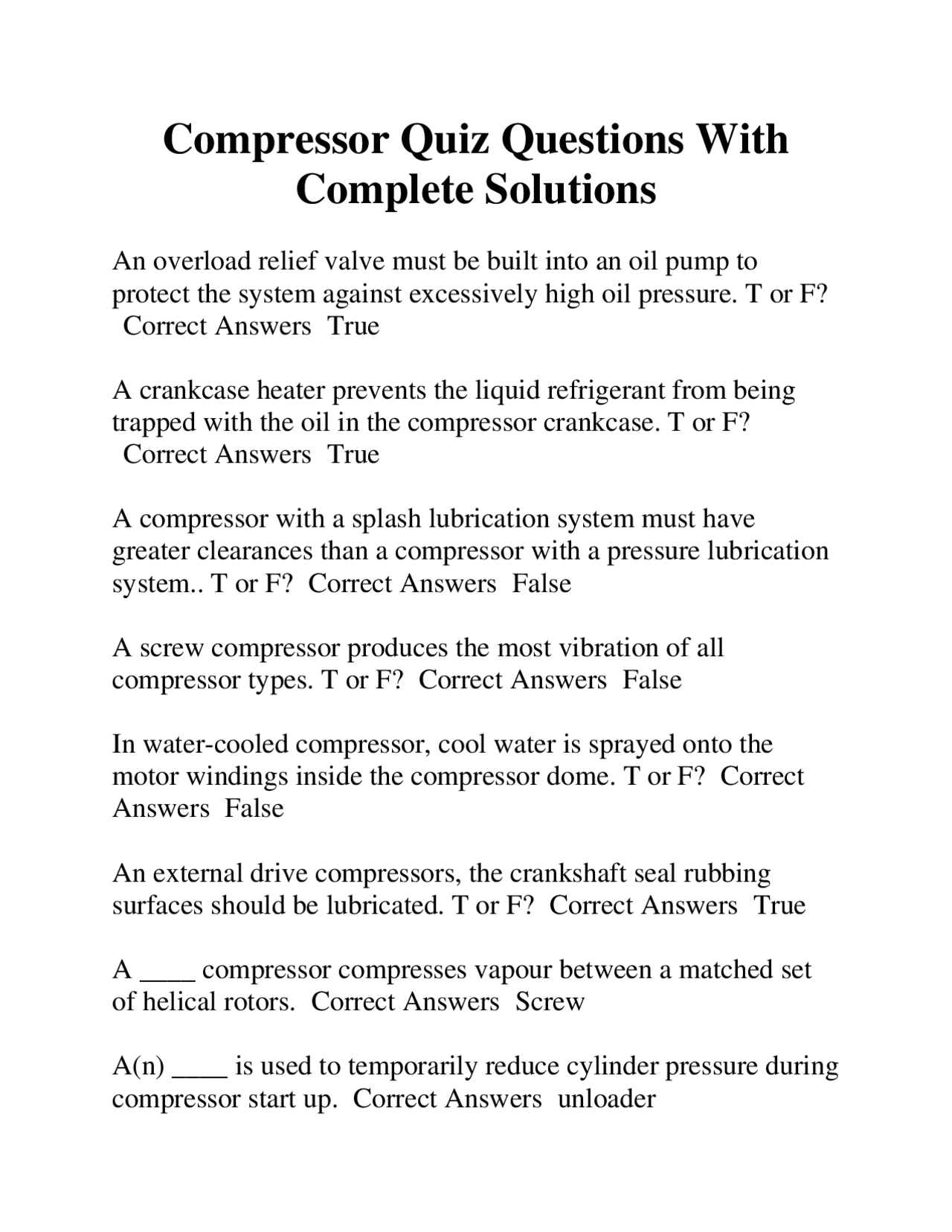 Compressor Quiz Questions With Complete Solutions | Exams Engineering ...