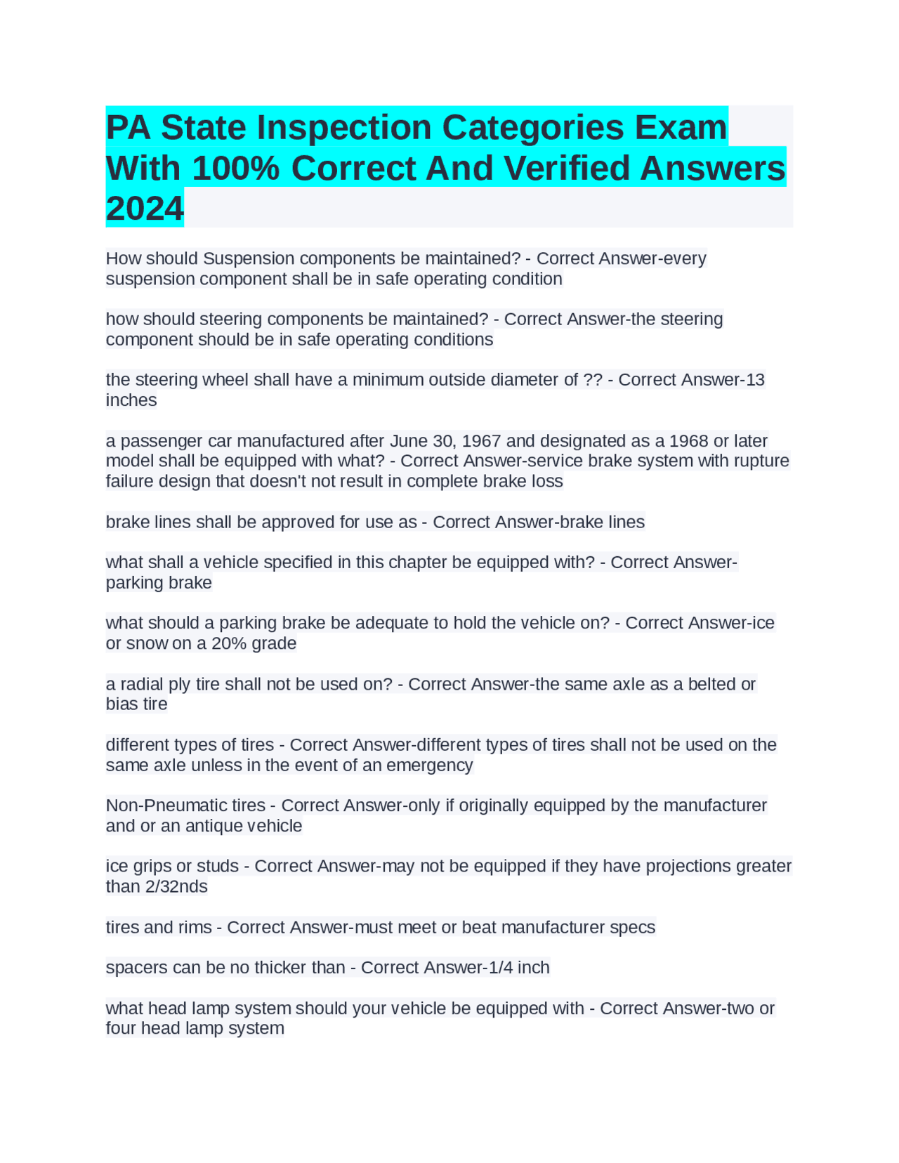 PA State Inspection Categories Exam: Comprehensive Guide to Passing ...