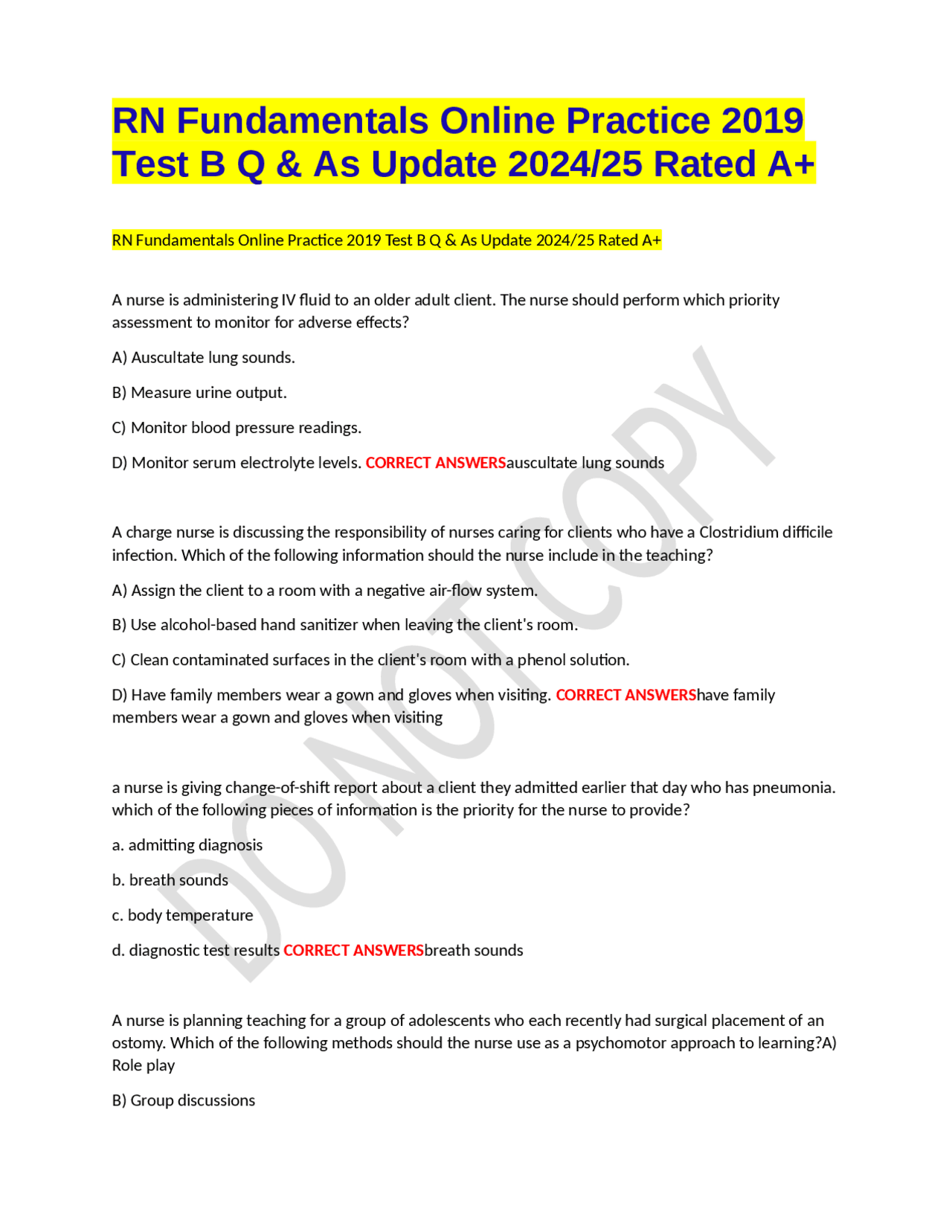 Rn Fundamentals Online Practice 2019 B