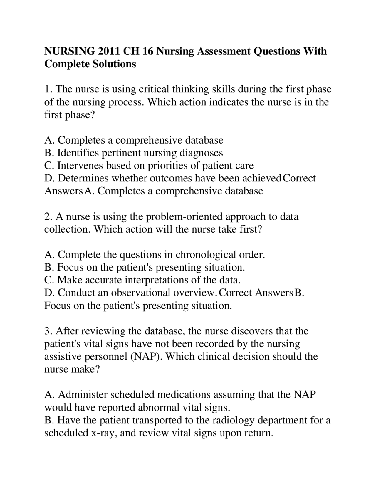 NURSING 2011 CH 16 Nursing Assessment Questions With Complete Solutions ...