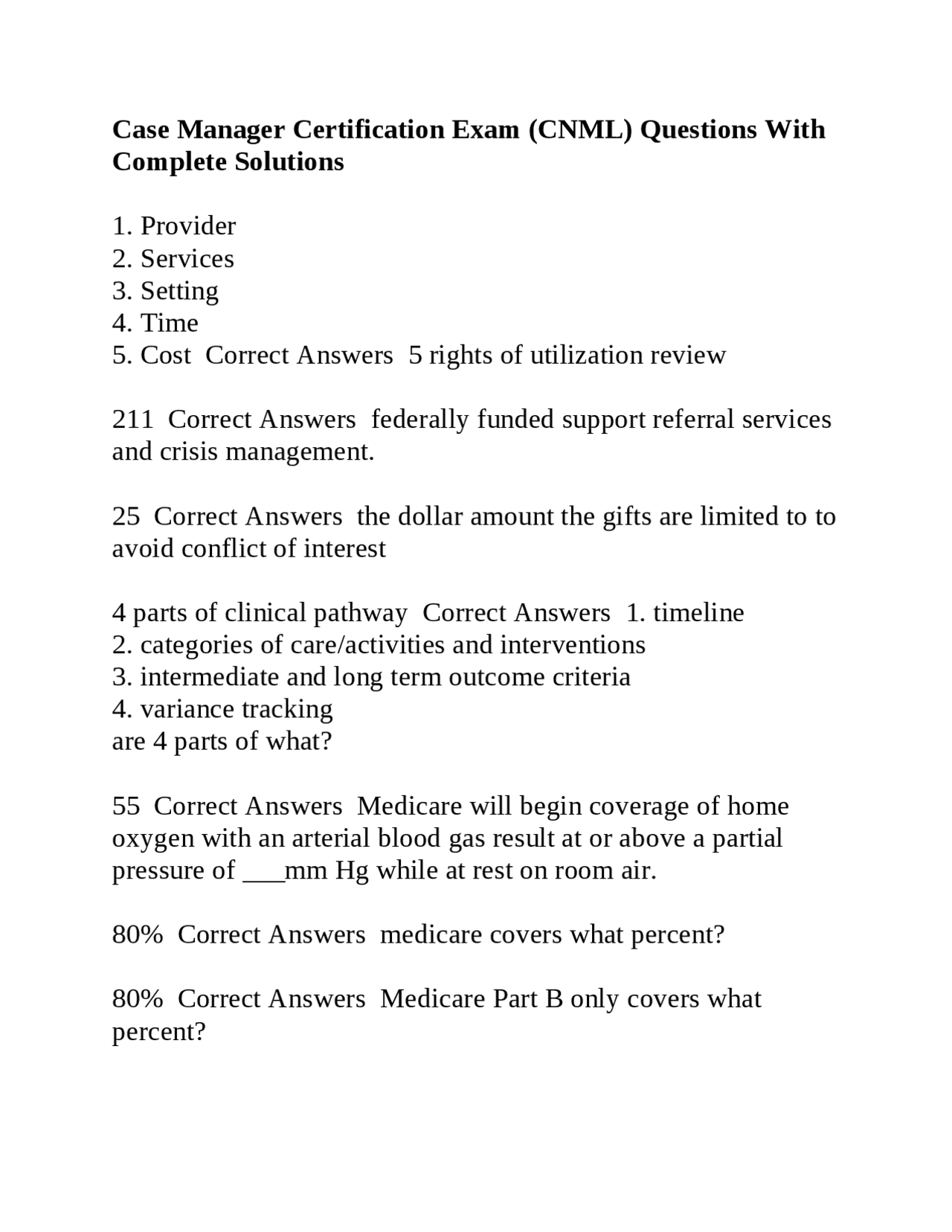 Case Manager Certification Exam (CNML) Questions With Complete Case Manager Certification Exam (CNML) Questions With Complete