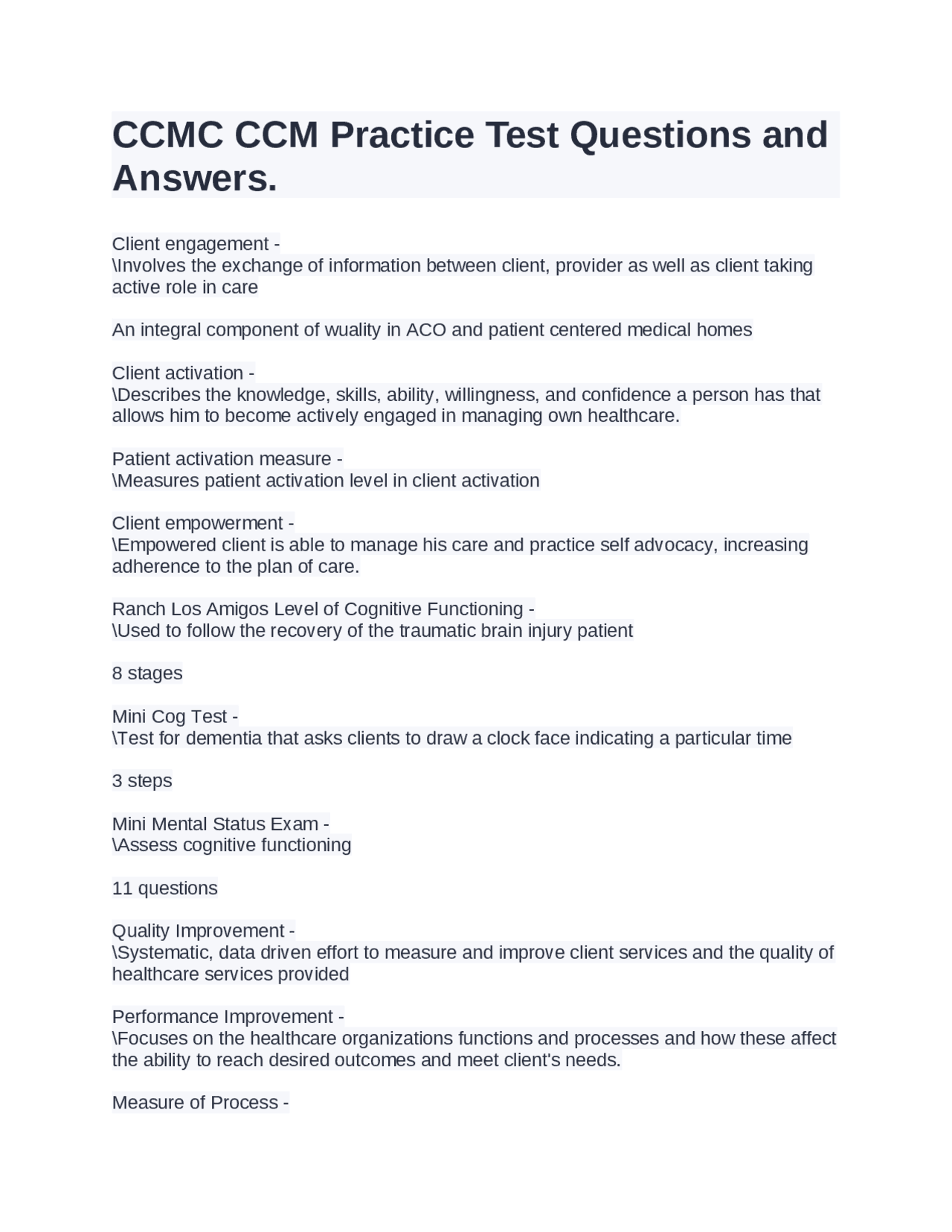 CCMC CCM Practice Test Questions and Answers. | Exams Nursing | Docsity