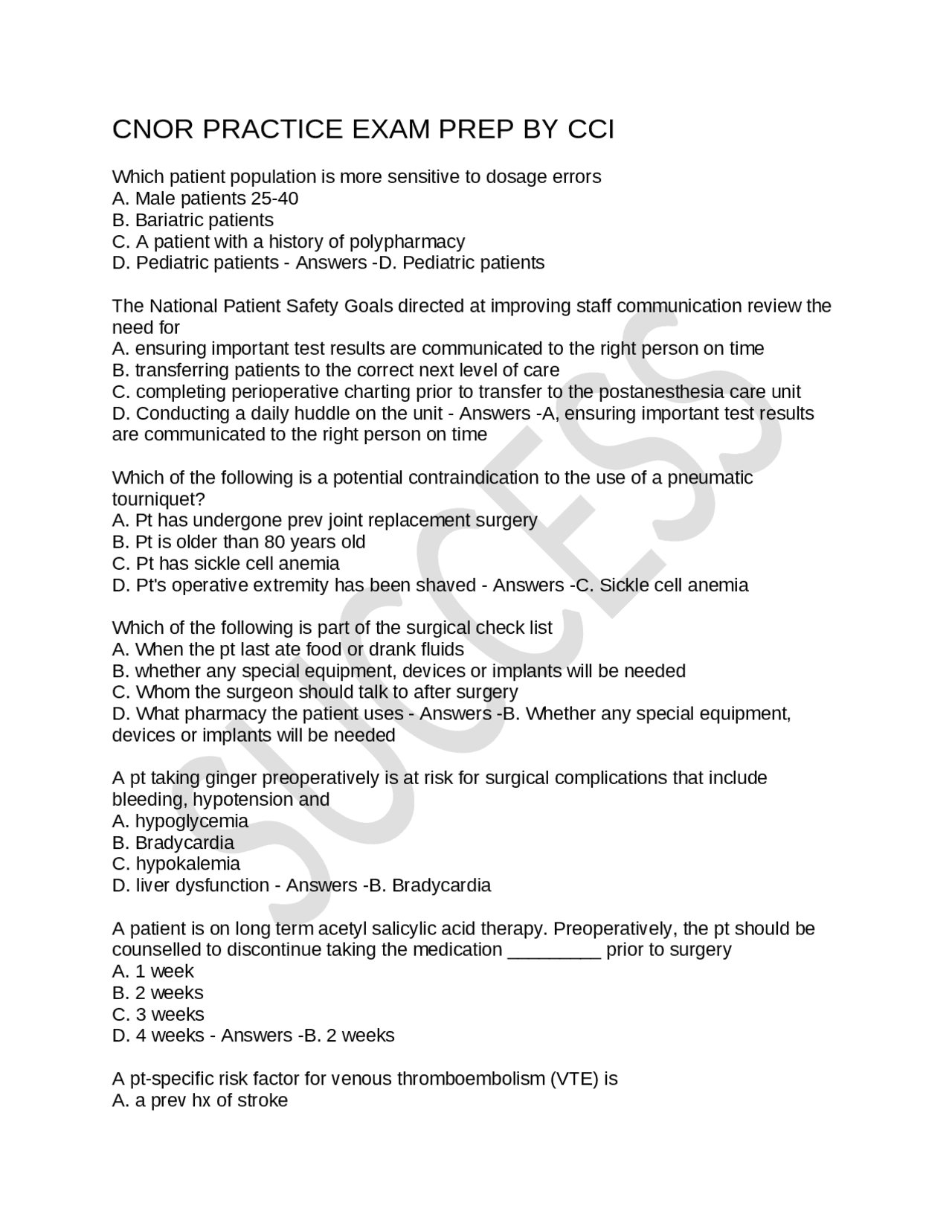 CNOR PRACTICE EXAM PREP BY CCI | Exams Nursing | Docsity