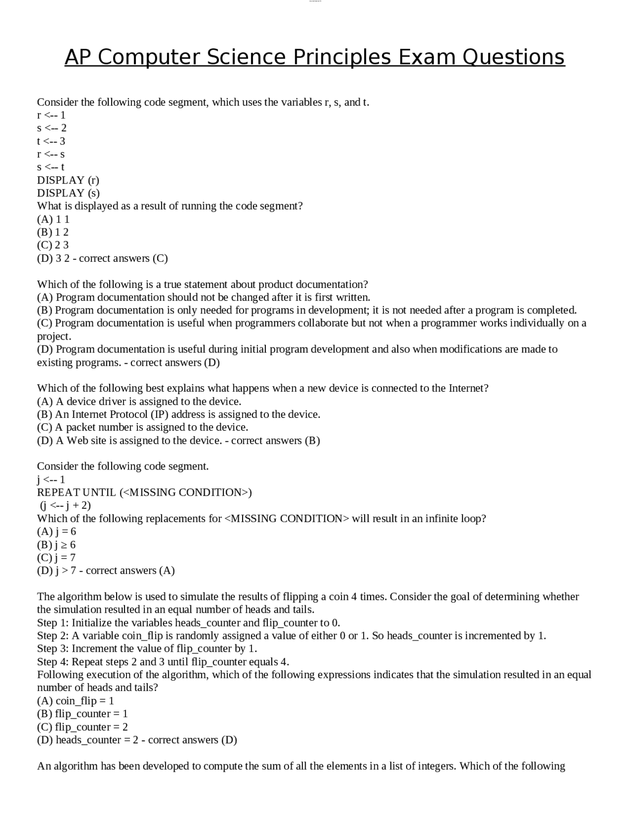 AP Computer Science Principles Exam Questions | Exams Applications of ...