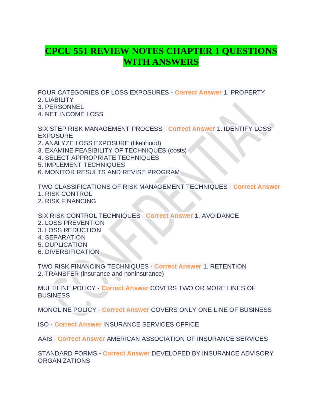 CPCU 551 Review Notes: Understanding Commercial Insurance Policies 