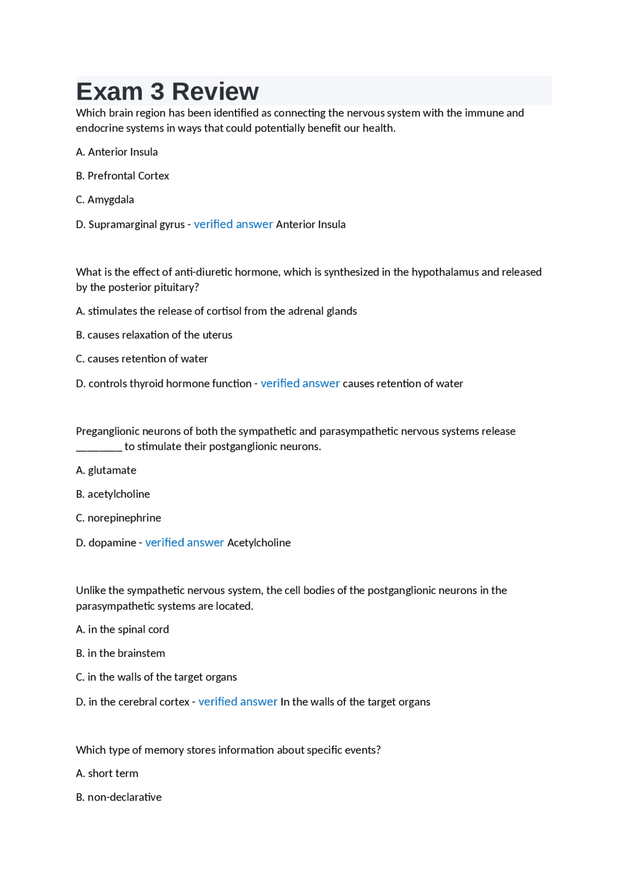 Exam 3 Review Questions and Answers | Exams Biology | Docsity