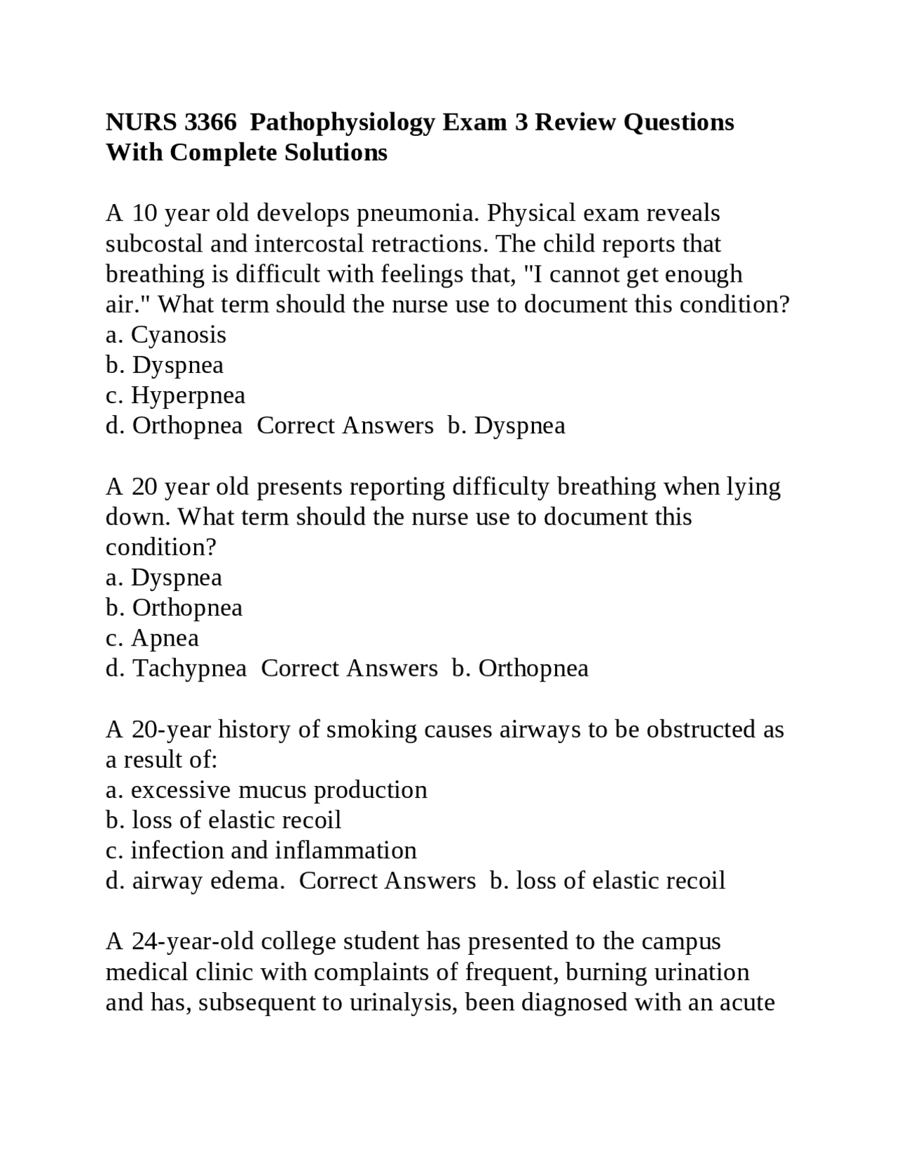 NURS 3366 Pathophysiology Exam 3 Review Questions With Complete ...