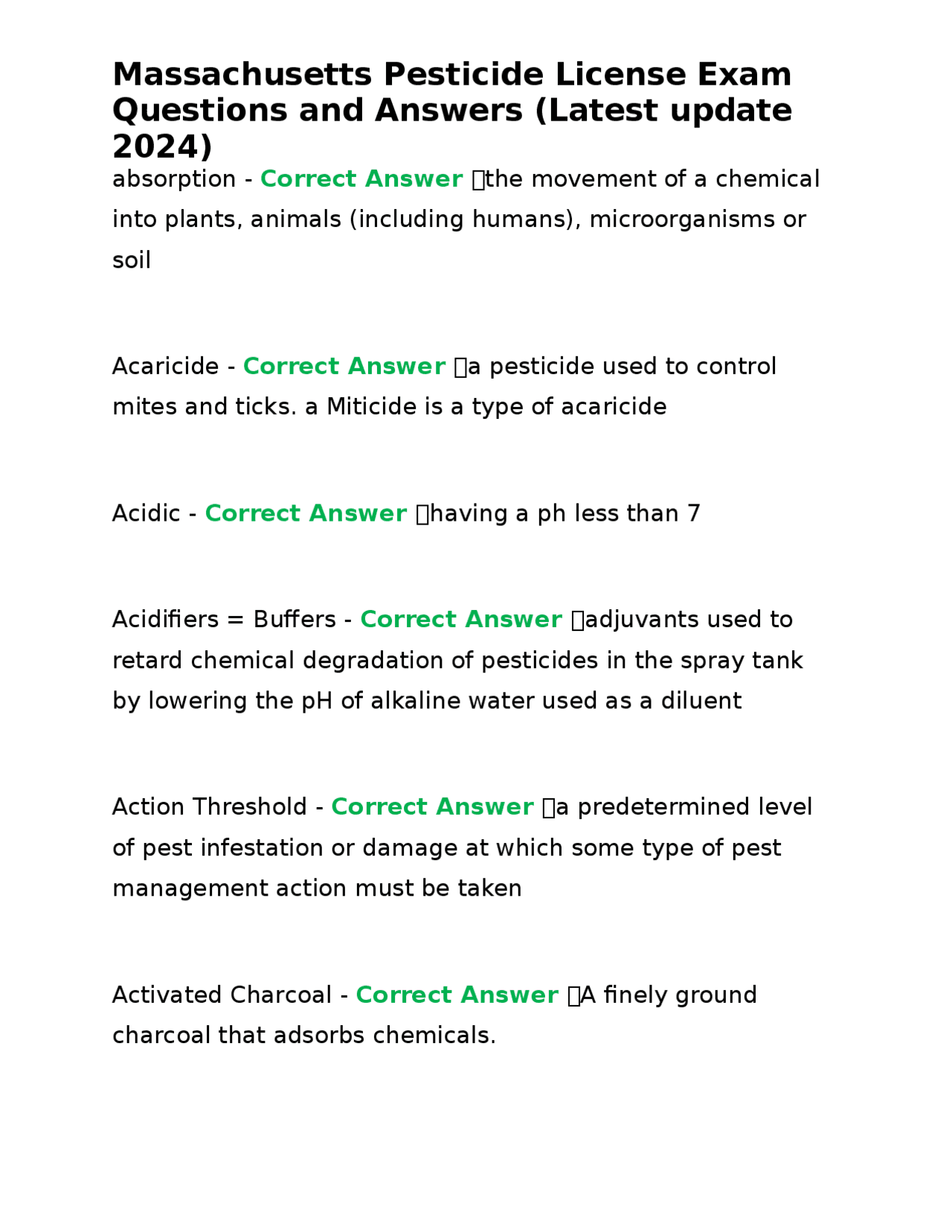 Massachusetts Pesticide License Exam Questions and Answers (Latest update 2024) | Exams Nursing ...