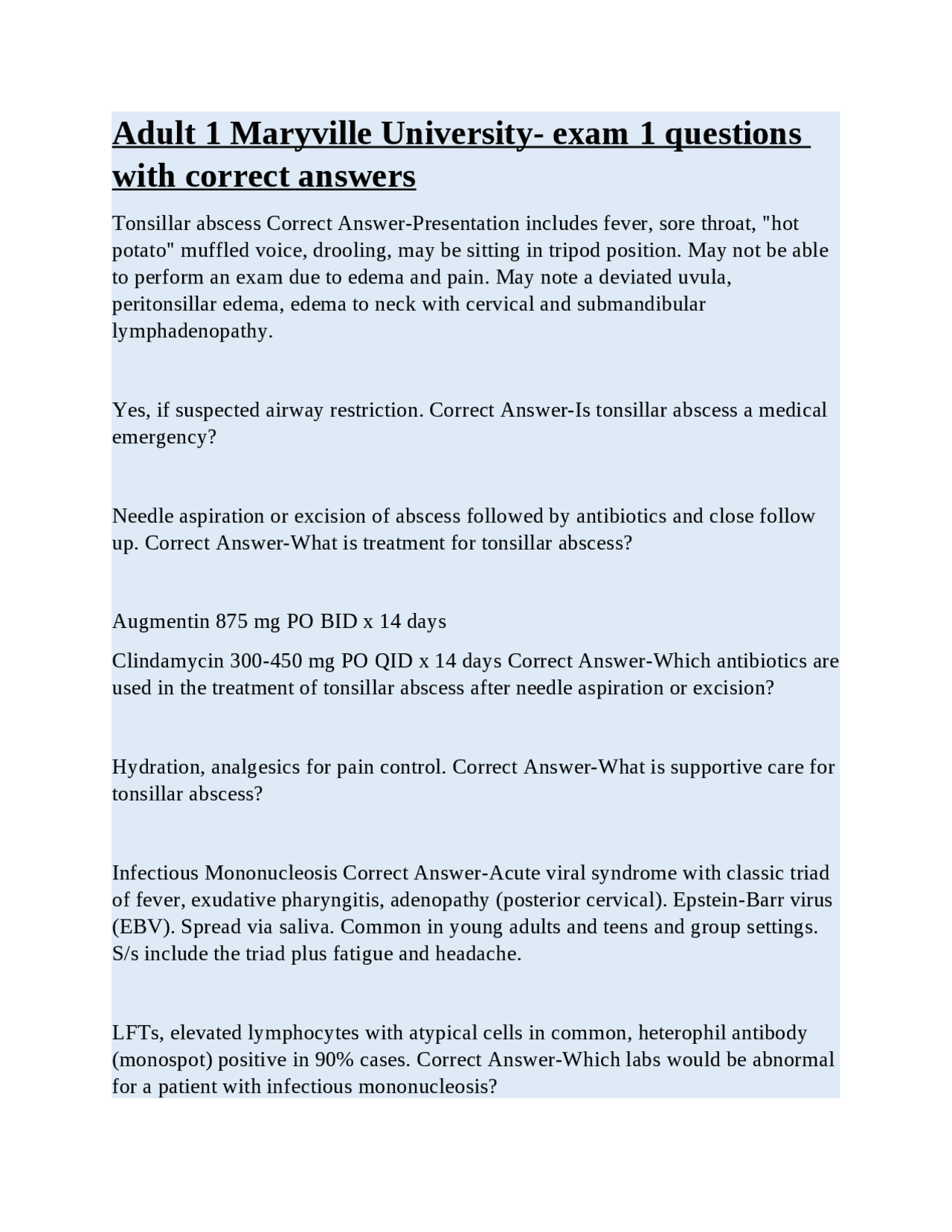Adult 1 Maryville University- exam 1 questions with correct answers ...