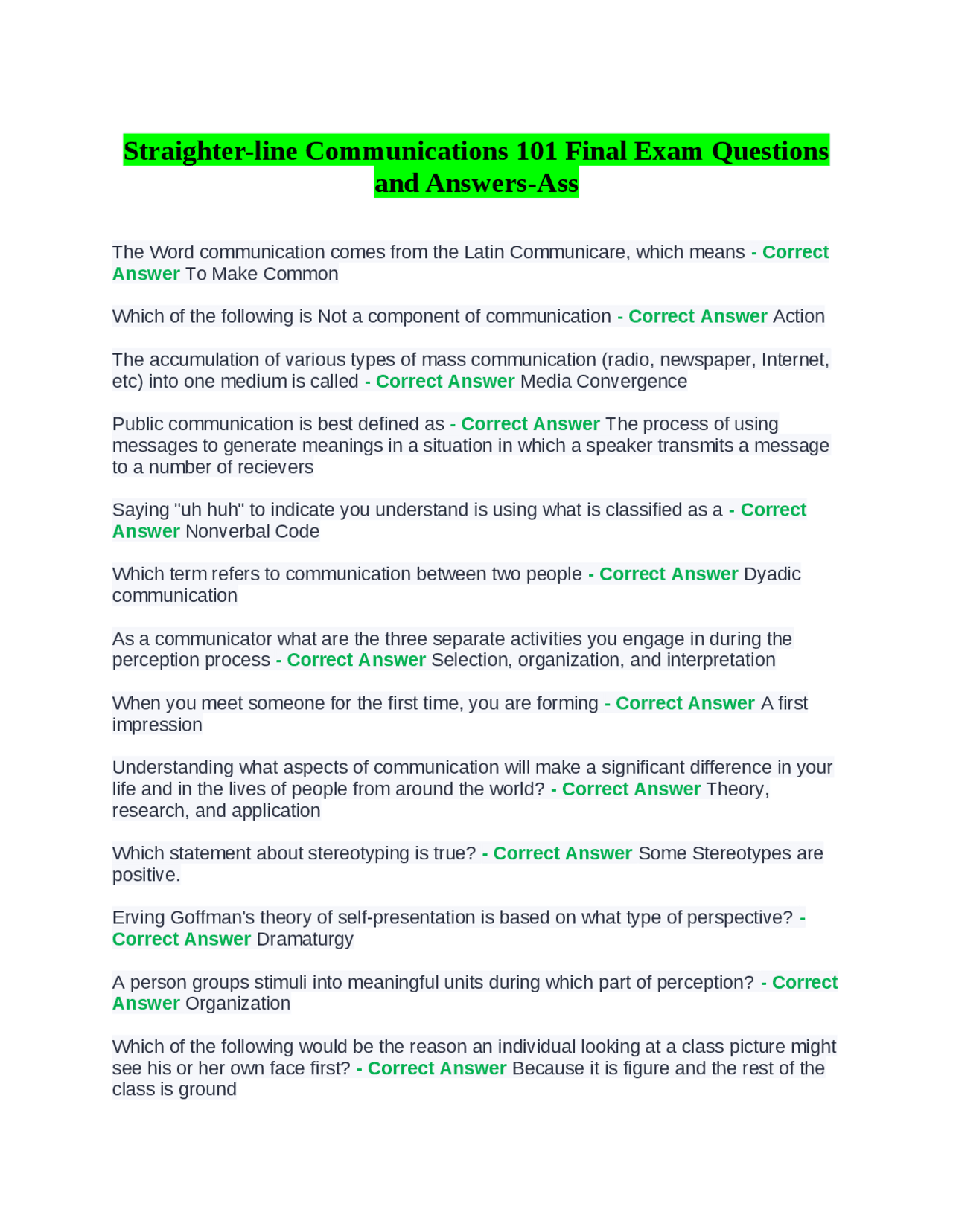Straighter-line Communications 101 Final Exam Questions and Answers ...