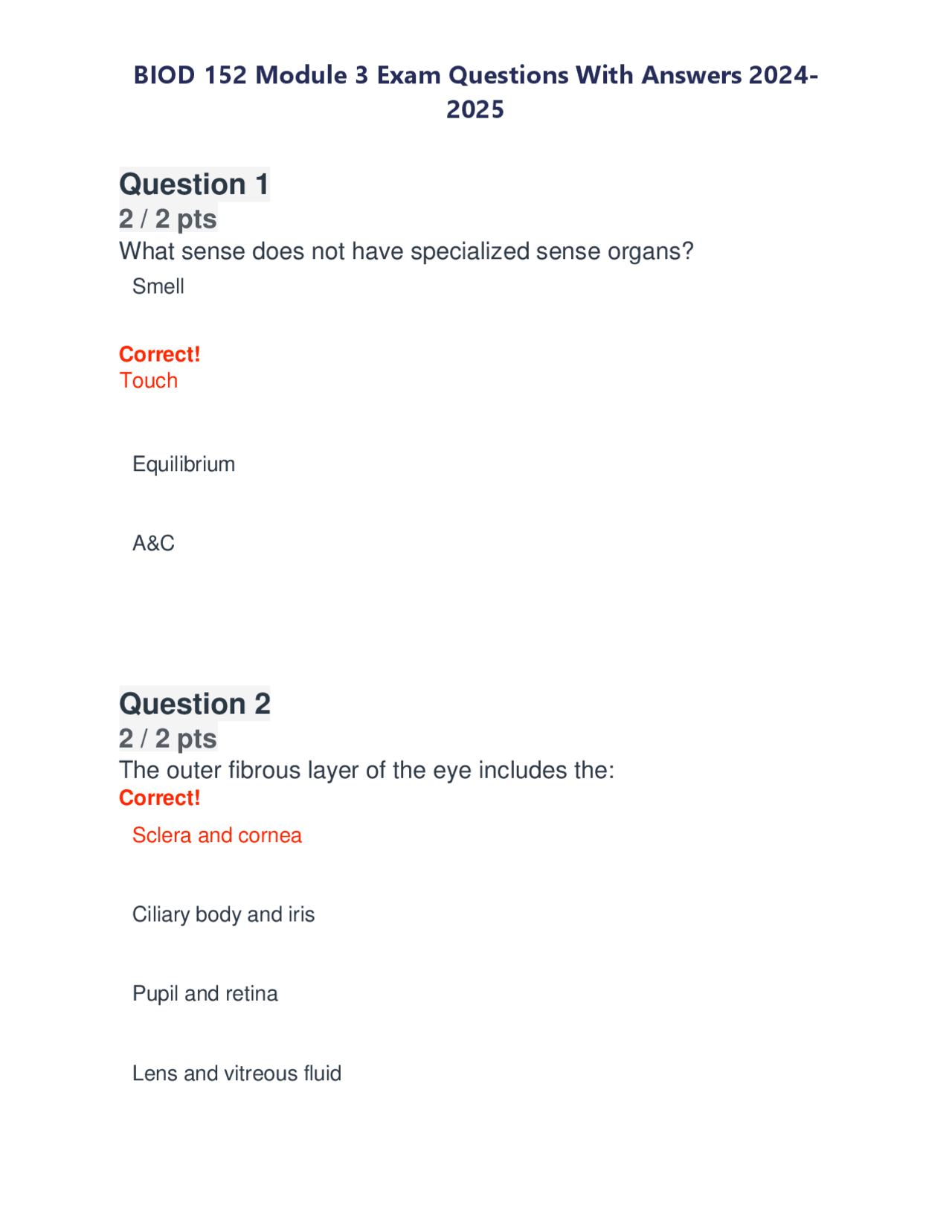 BIOD 152 Module 3 Exam Questions With Answers 2024-2025 | Exams Nursing ...