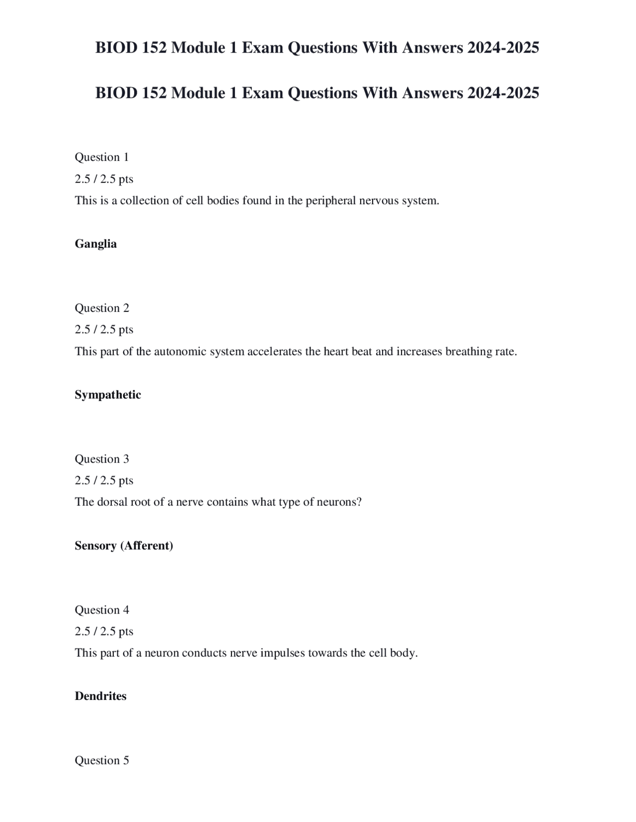 BIOD 152 Module 1 Exam Questions With Answers 2024-2025 | Exams Nursing ...