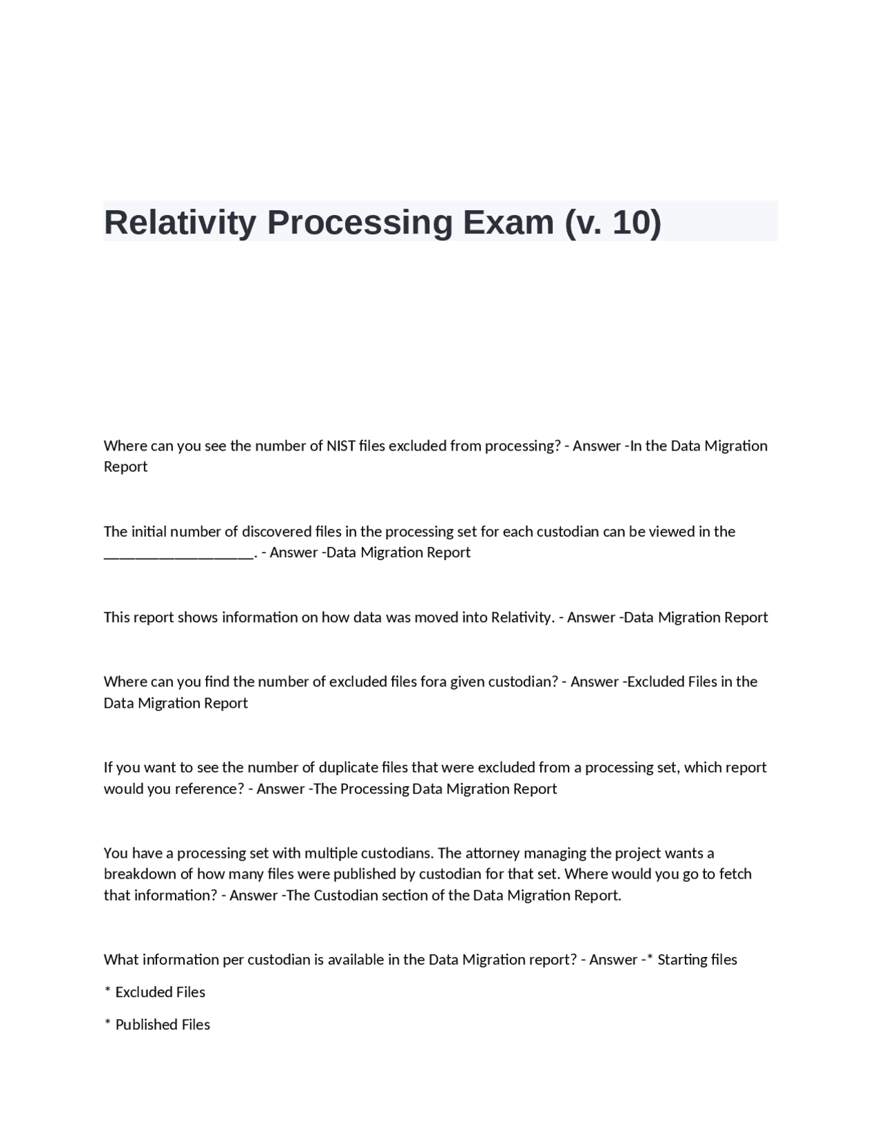 Relativity Processing Exam Questions and Answers (v. 10) | Exams ...