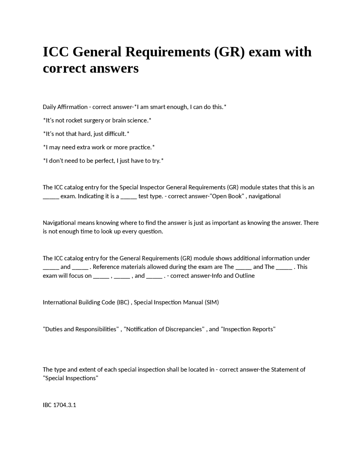 ICC General Requirements (GR) exam with correct answers. Exams