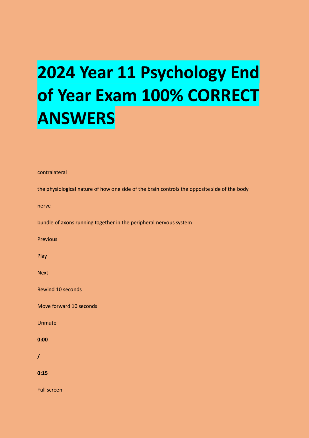 2024 Year 11 Psychology End of Year Exam 100% CORRECT ANSWERS | Exams ...