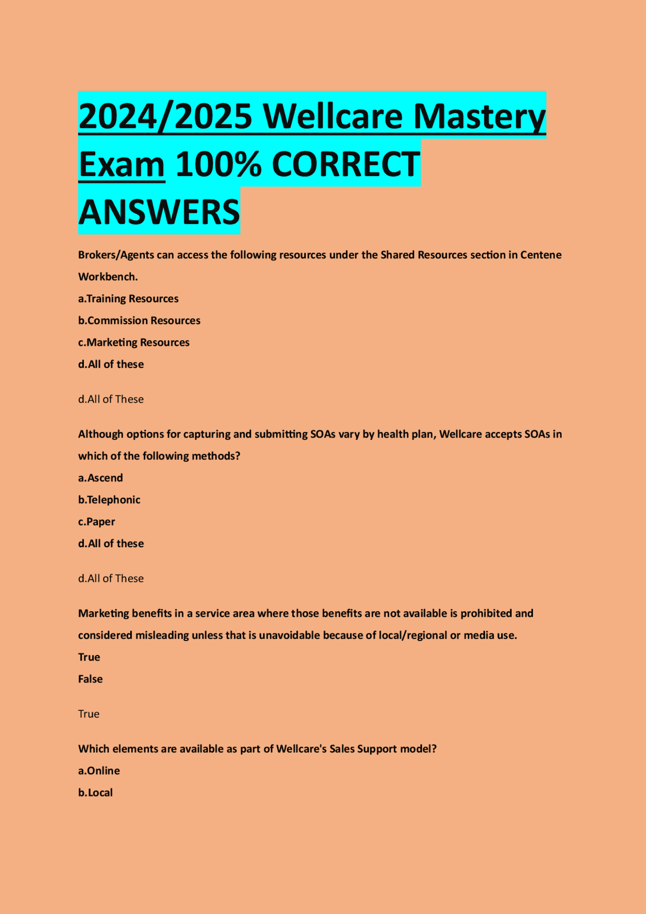 2024/2025 Wellcare Mastery Exam 100% CORRECT ANSWERS | Exams Business