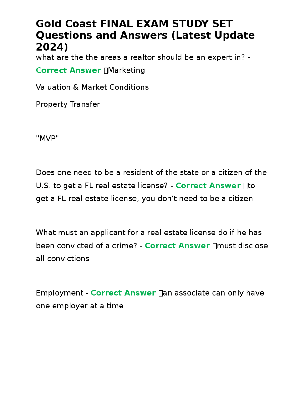 Florida Real Estate License Exam Preparation Exams Nursing Docsity