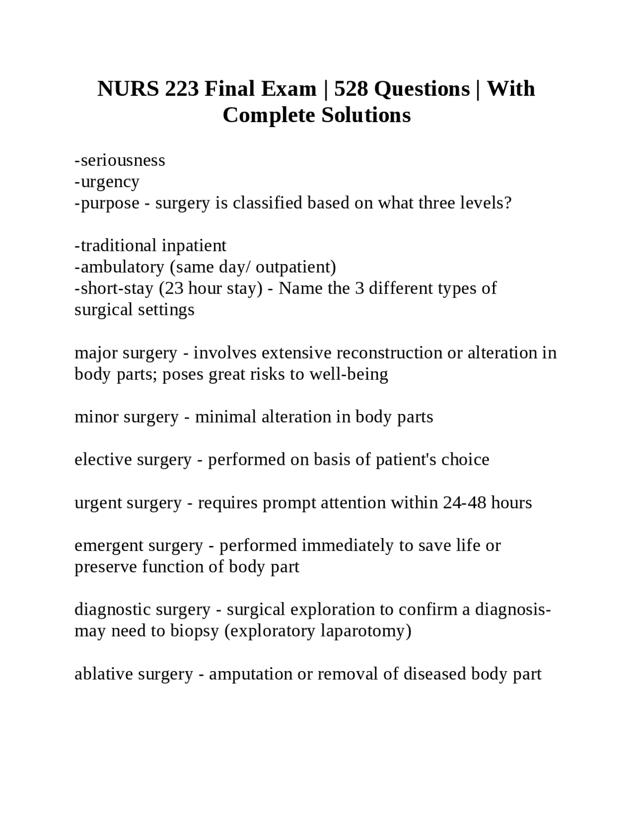 NURS 223 Final Exam | 528 Questions | With Complete Solutions | Exams ...