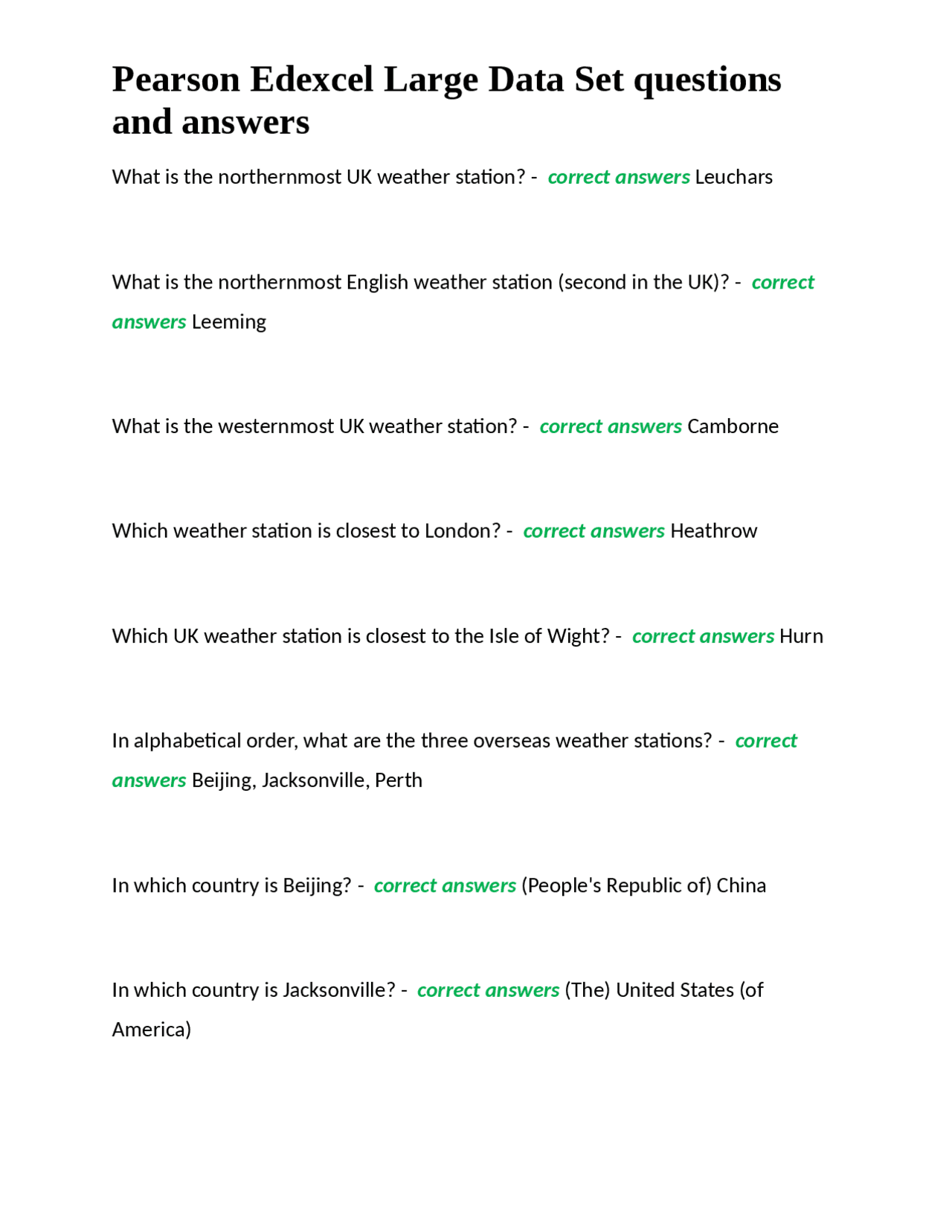 Pearson Edexcel Large Data Set: Understanding Weather Station Data ...