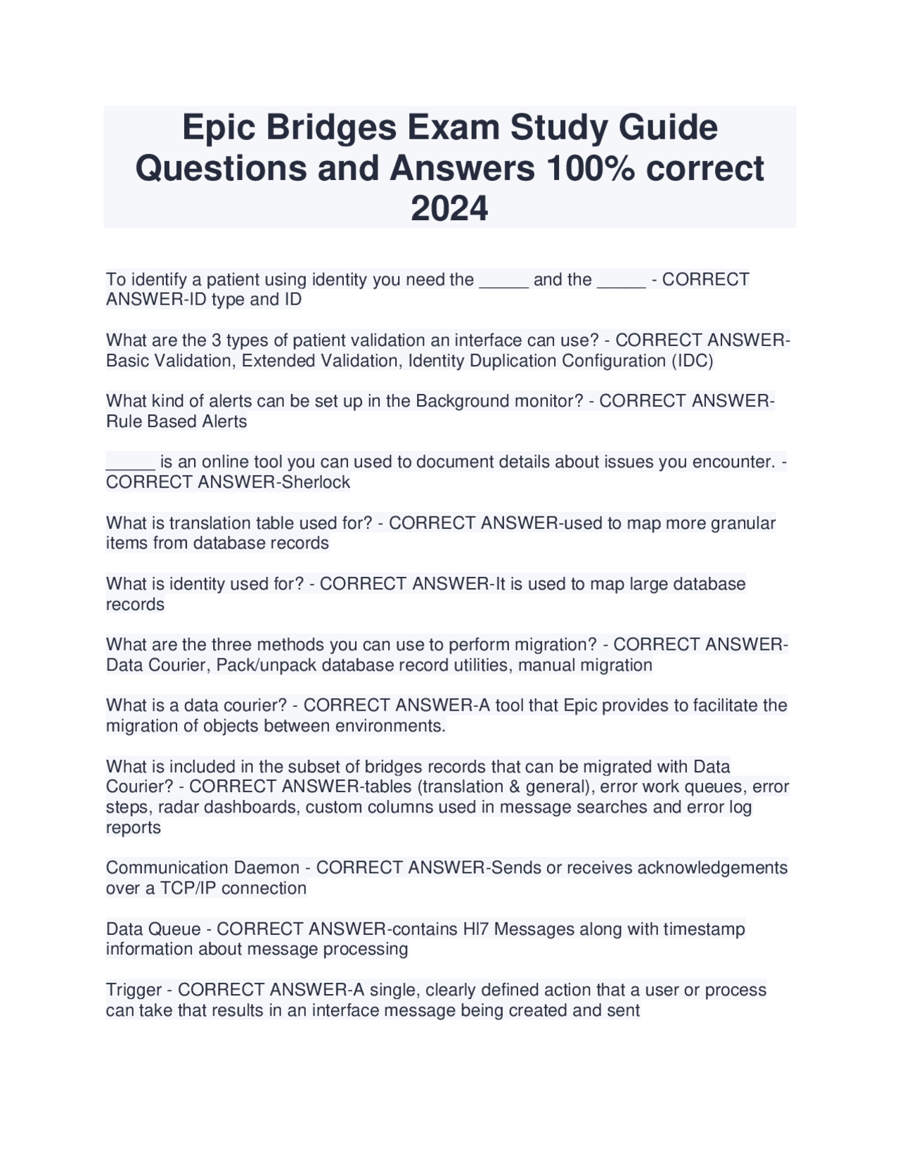 Bridge Example Question Exam Epic Bridges Exam Study Guide Questions and Answers 100% correct 2024 ...