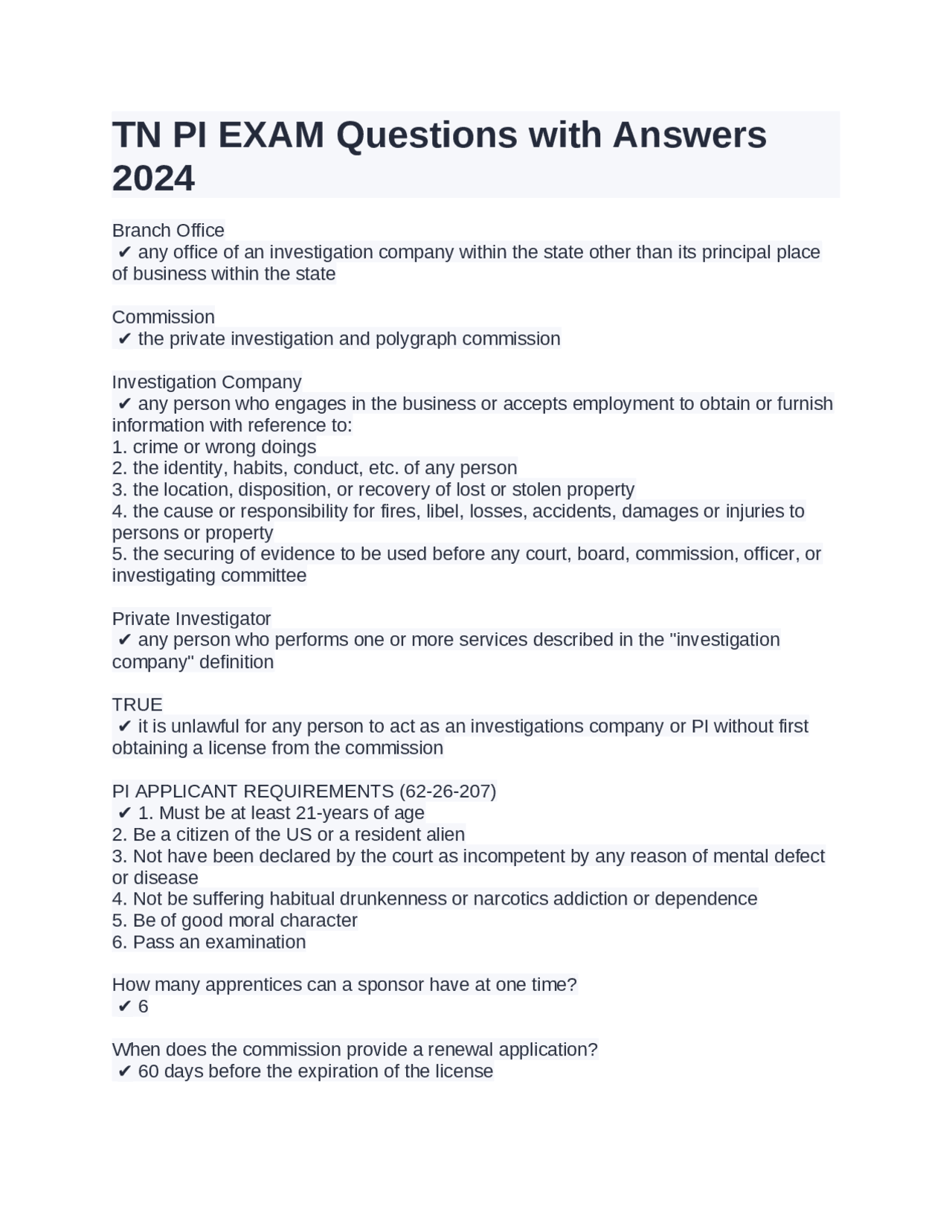 TN PI EXAM Questions with Answers 2024 | Exams Law | Docsity