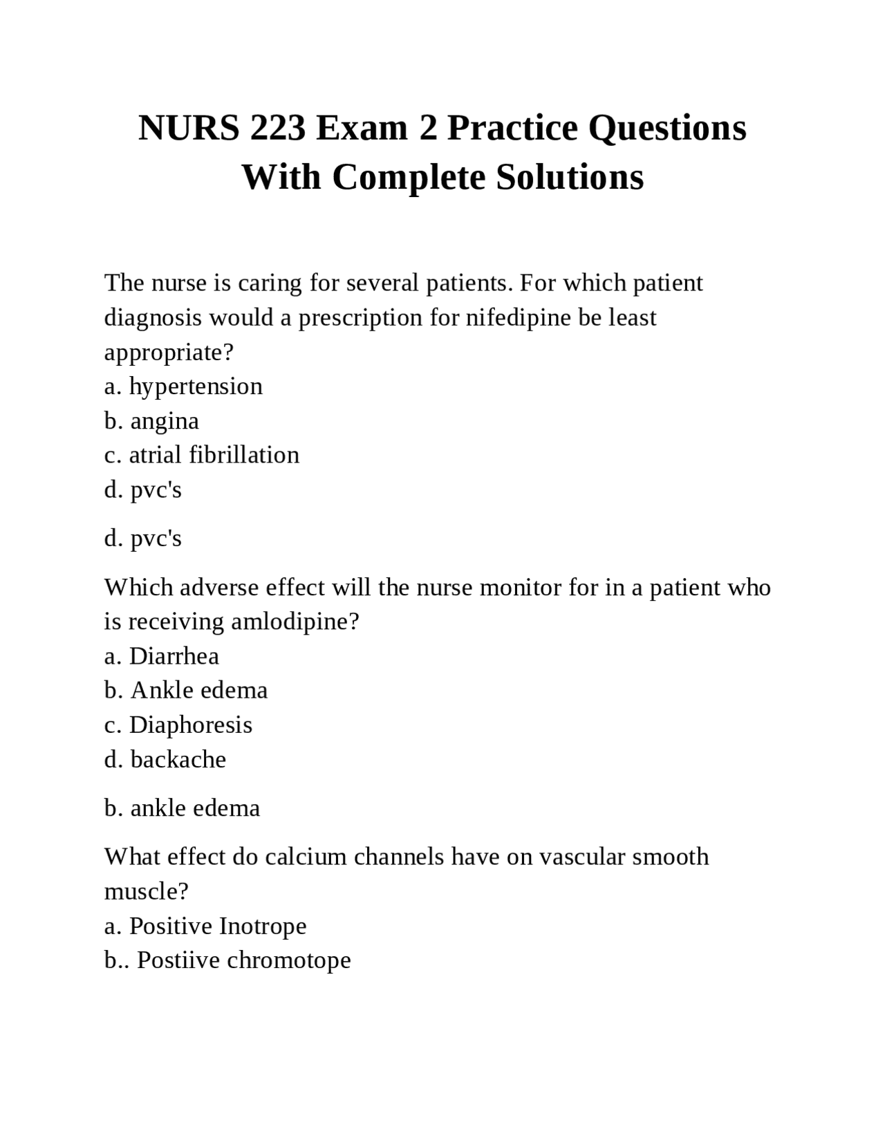NURS 223 Exam 2 Practice Questions With Complete Solutions | Exams ...