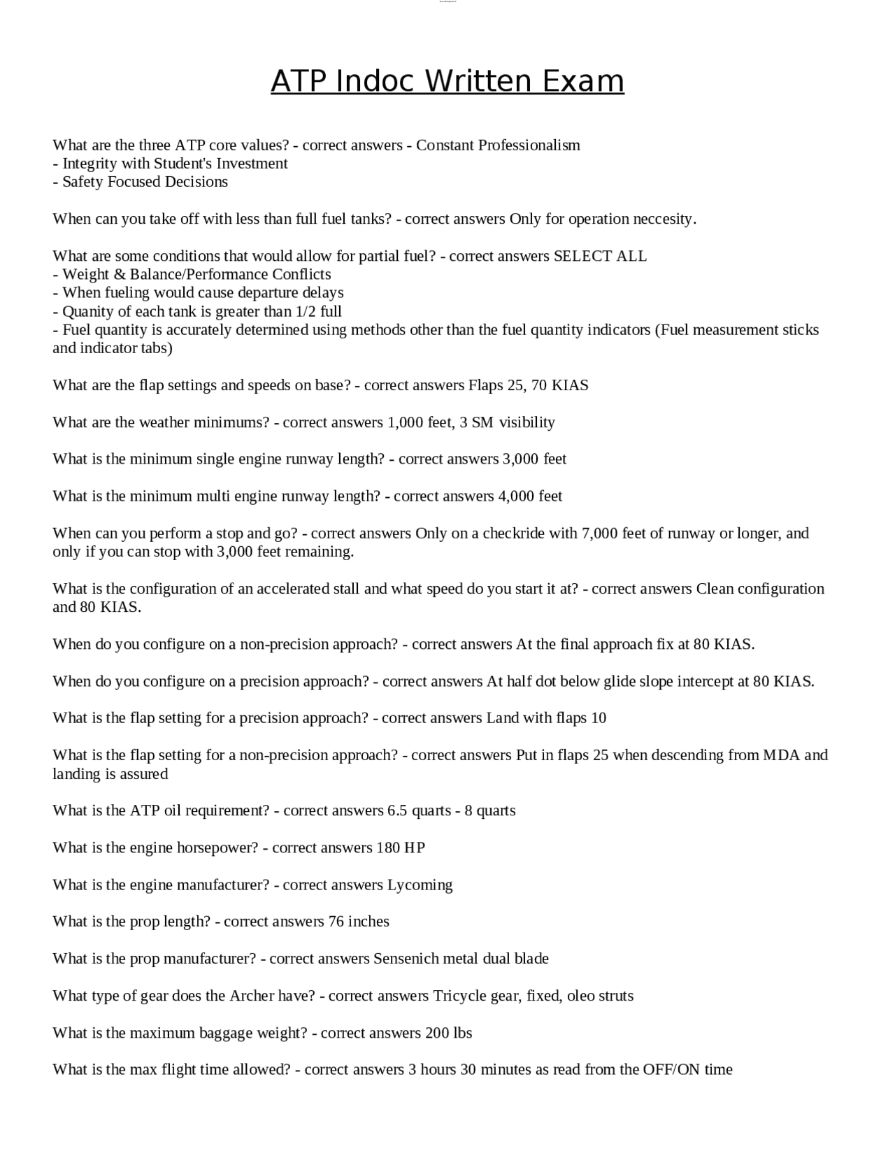 Indoc Program Checklist ATP Indoc Written Exam | Exams Nursing | Docsity