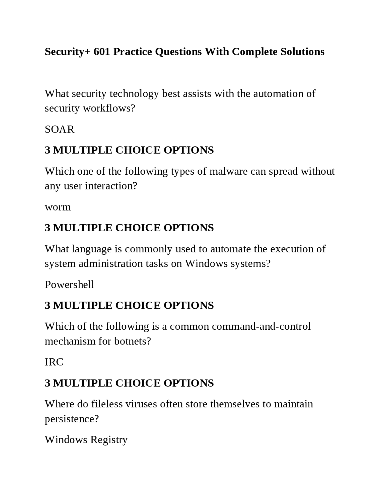 Security+ 601 Practice Questions With Complete Solutions | Exams ...