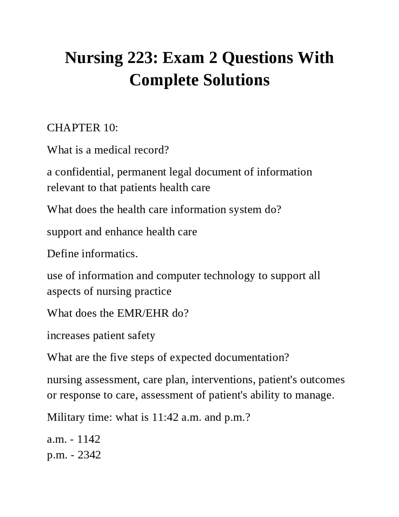 Nursing 223: Exam 2 Questions With Complete Solutions | Exams Nursing ...