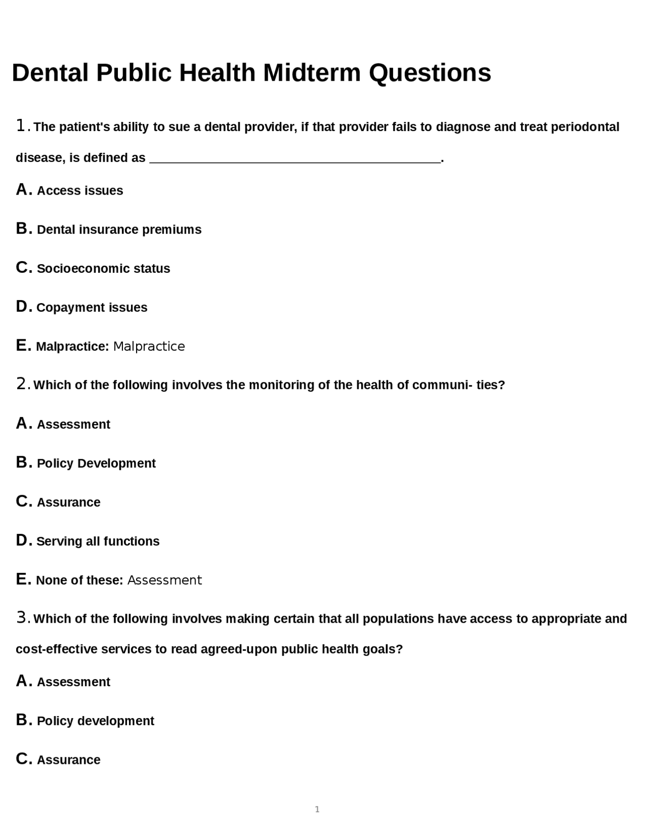 Tooth Questions Dental Public Health Midterm Questions | Exams Dental surgery | Docsity