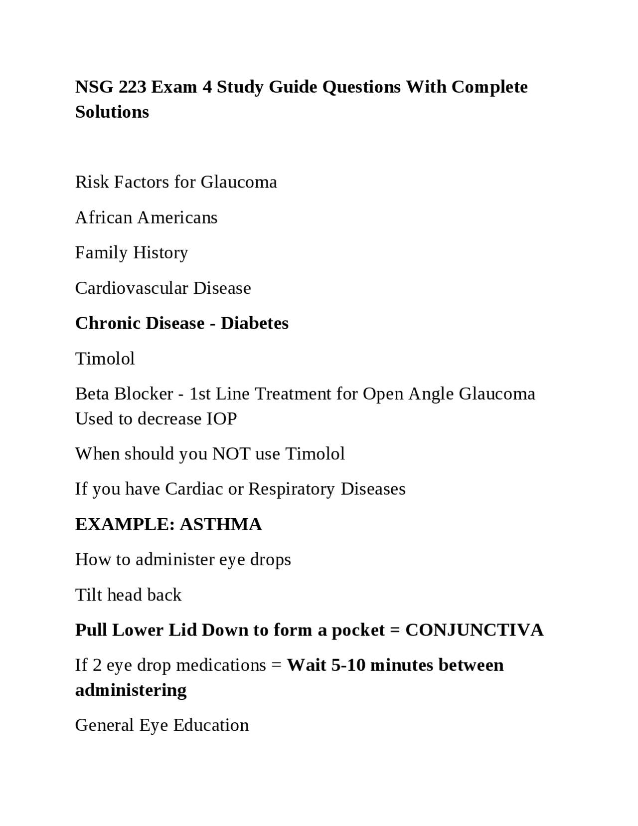 NSG 223 Exam 4 Study Guide Questions With Complete Solutions | Exams ...