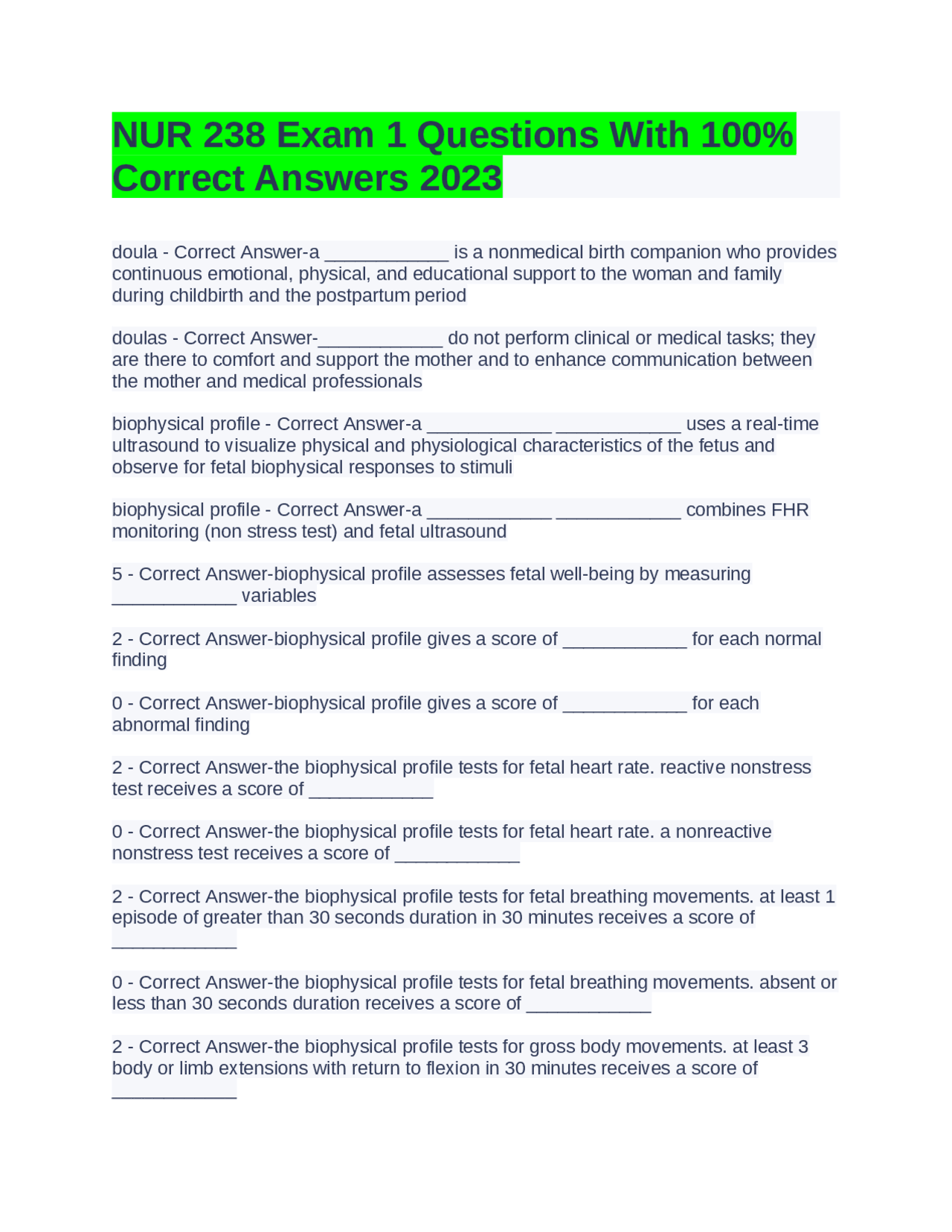 NUR 238 Exam 1 Questions With 100% Correct Answers 2023 | Exams ...