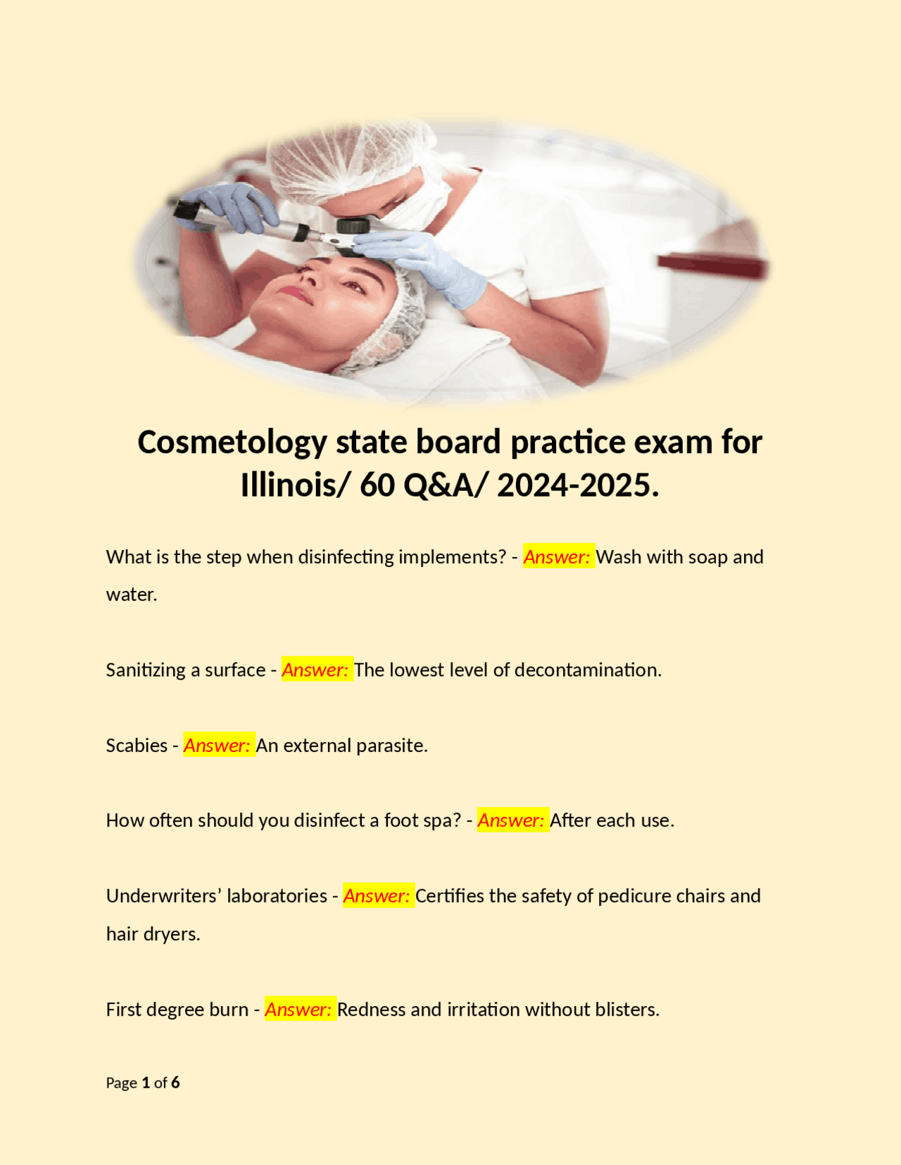 Cosmetology state board practice exam for Illinois/ 60 Q&A/ 2024-2025. | Exams Cosmetology | Docsity