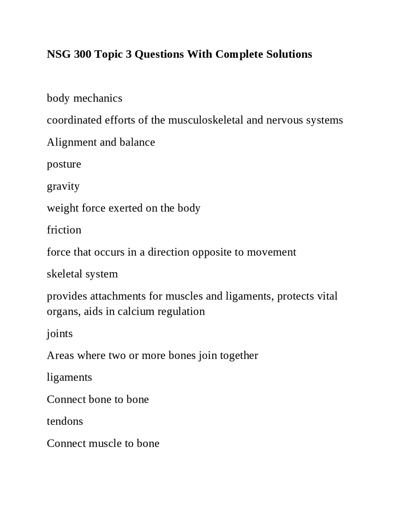 NSG 300 Topic 3 Questions With Complete Solutions | Exams Nursing | Docsity