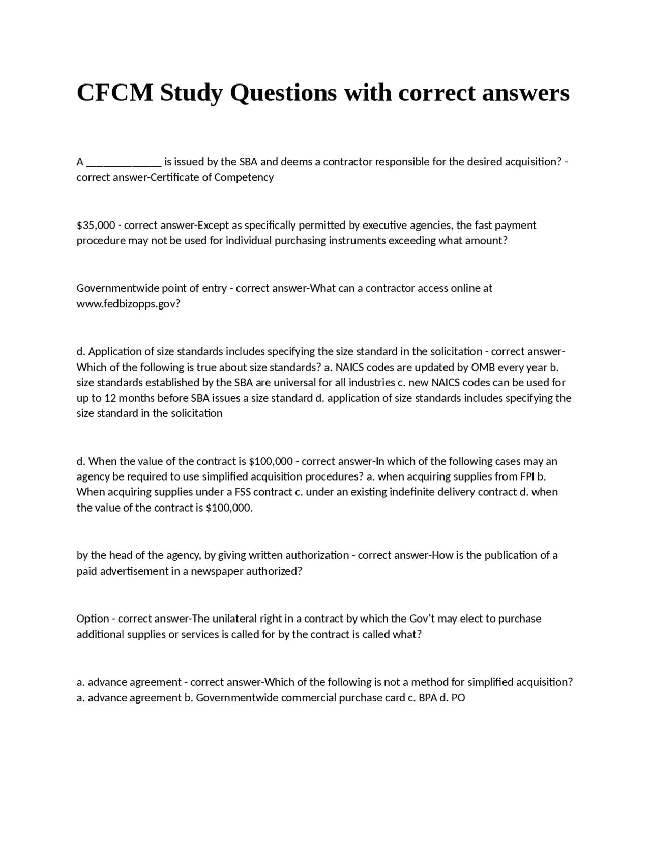 CFCM Study Questions with correct answers. | Exams Business Statistics ...