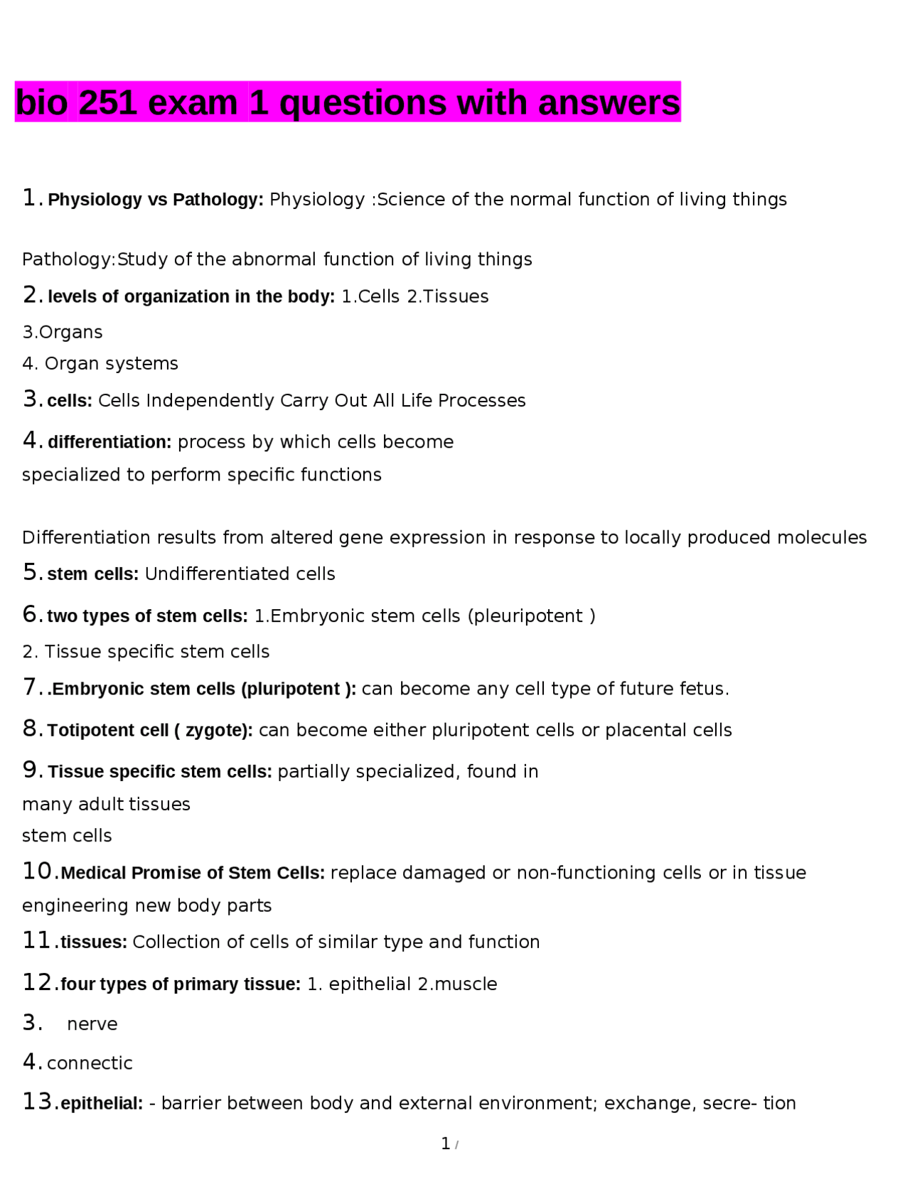 bio 251 exam 1 questions with answers | Study Guides, Projects ...