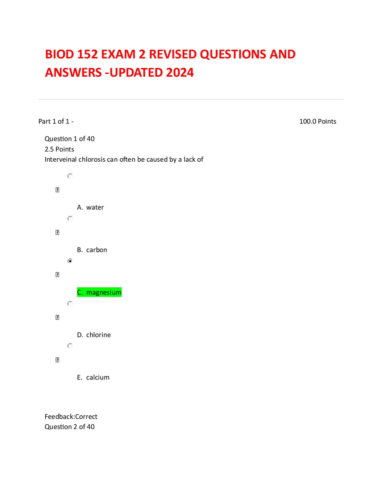 BIOD 152 EXAM 2 REVISED QUESTIONS AND ANSWERS -UPDATED 2024 | Exams ...