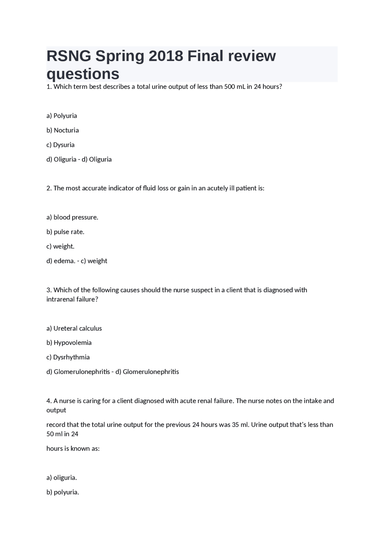 Postoperative Nursing Care | Exams Nursing | Docsity