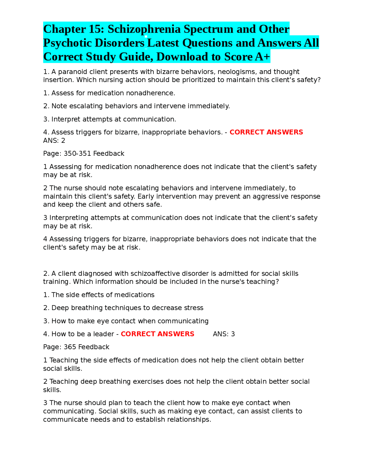 Chapter 15: Schizophrenia Spectrum and Other Psychotic Disorders Latest ...