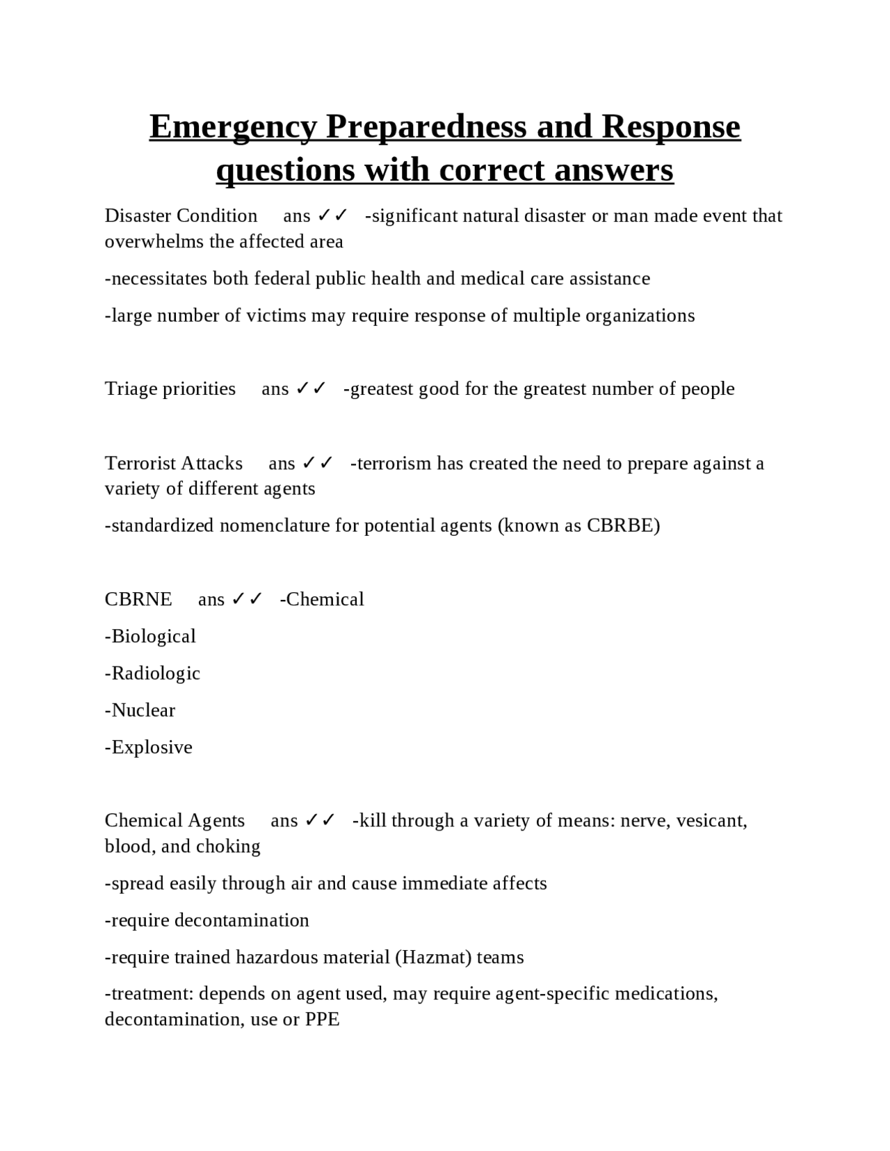 Emergency Preparedness and Response questions with correct answers ...