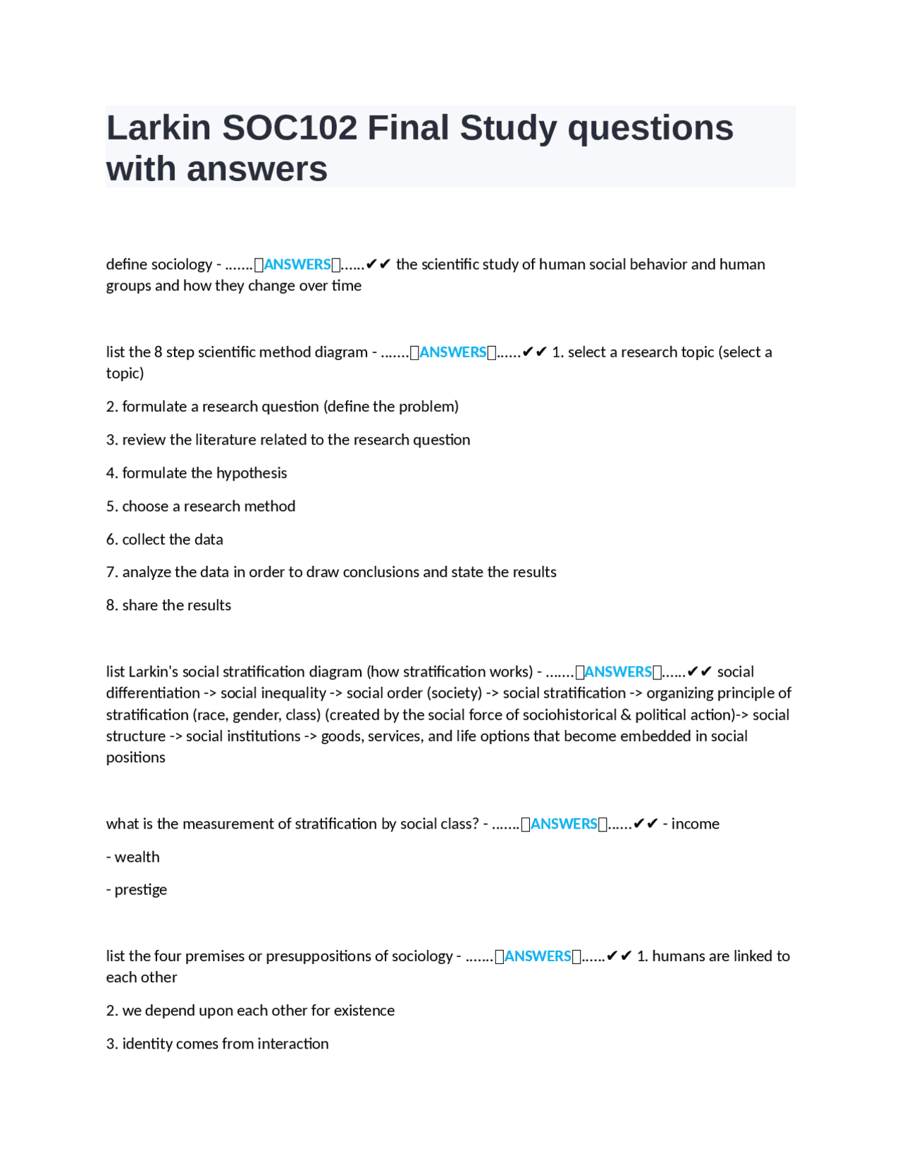 Sociology Final Study Guide | Exams Sociology | Docsity