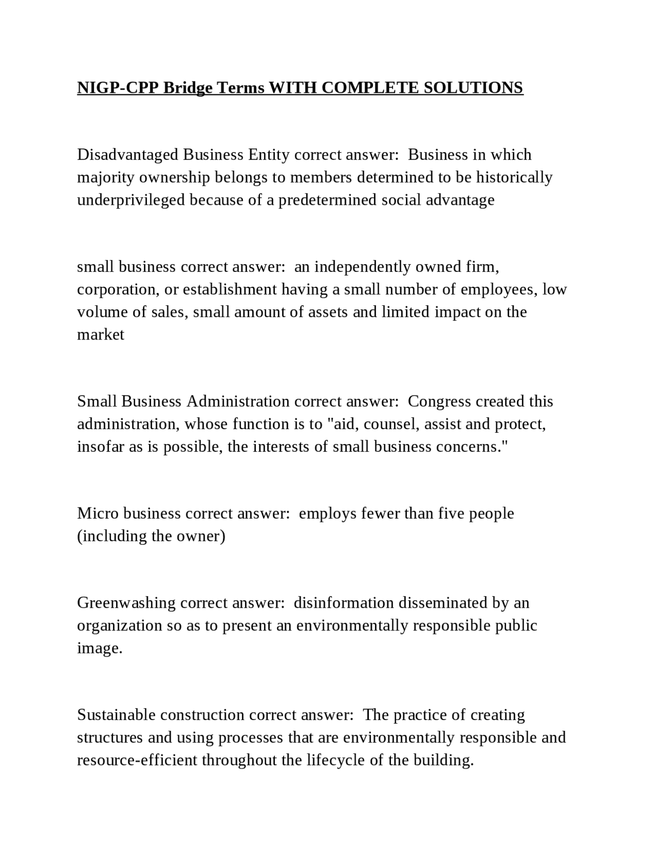 NIGP-CPP Bridge Terms with Complete Solutions | Exams Nursing | Docsity