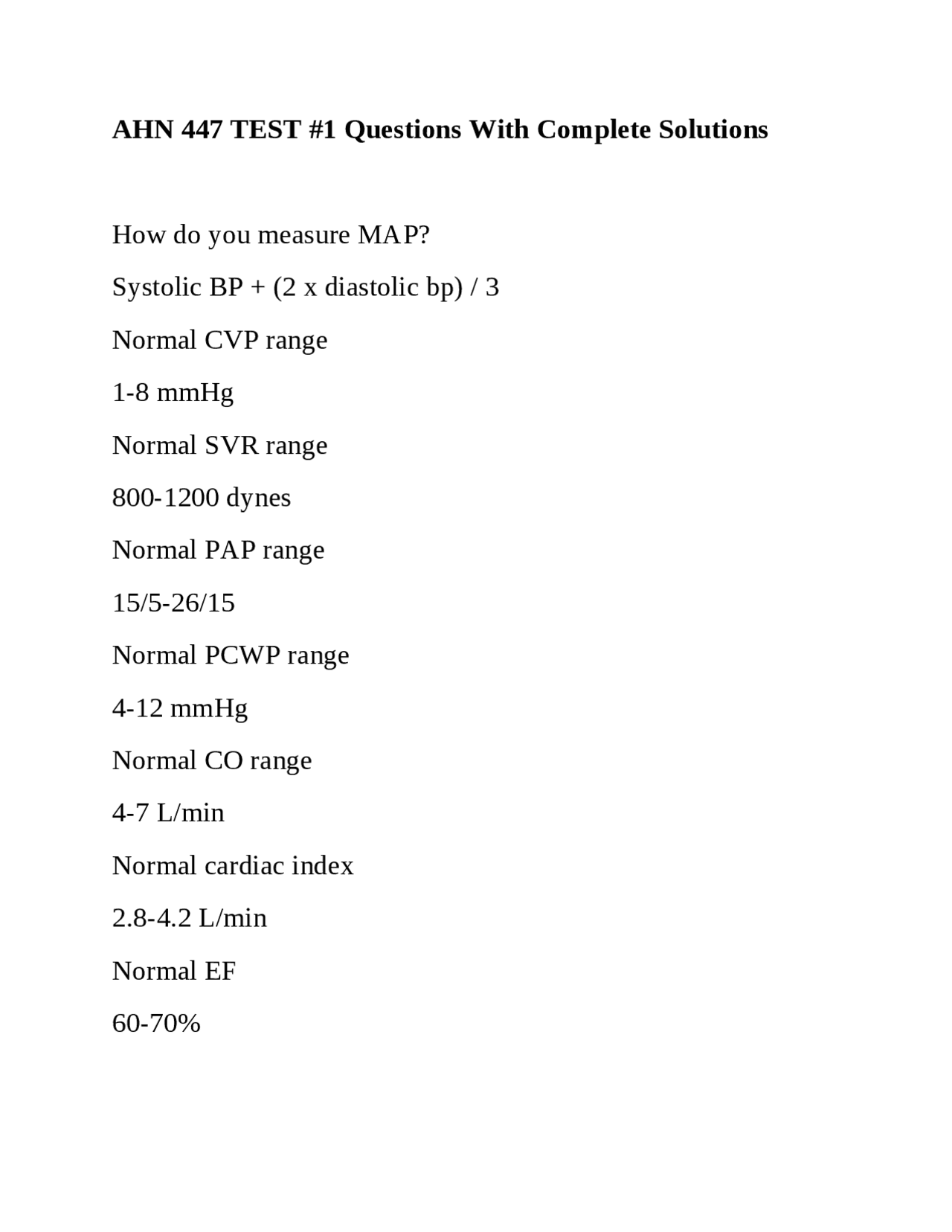AHN 447 TEST #1 Questions With Complete Solutions | Exams Nursing | Docsity