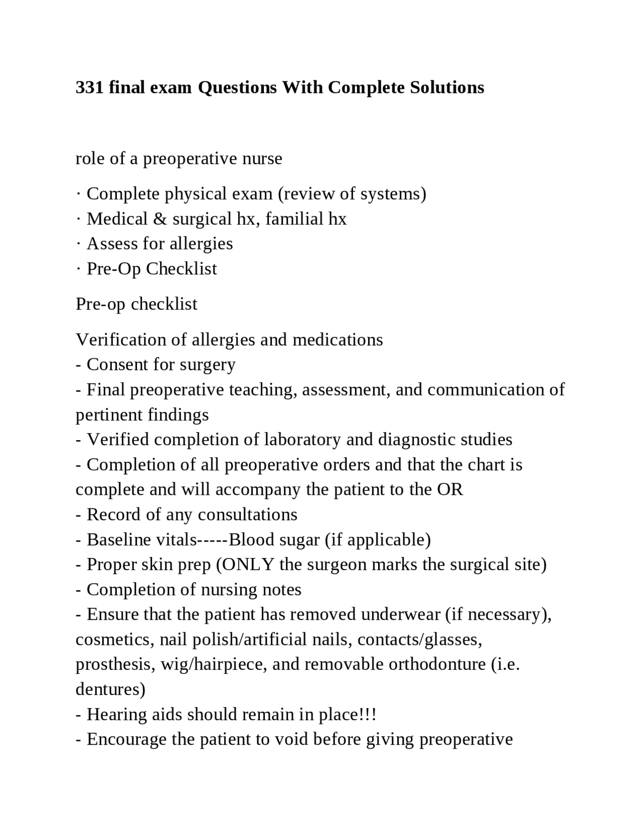 NURS 331 final exam Questions With Complete Solutions | Exams Nursing ...