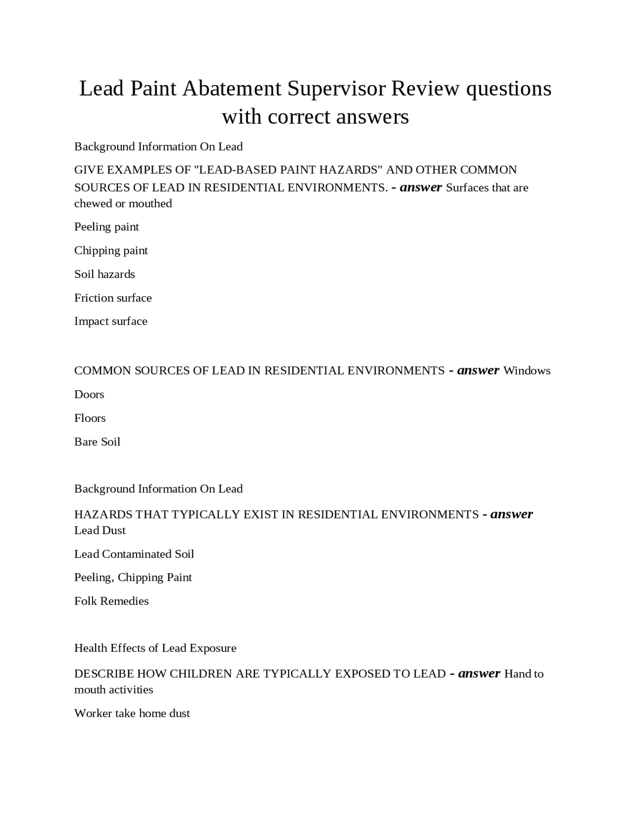 Lead Inspector / Assessor Course questions with correct answers | Exams ...