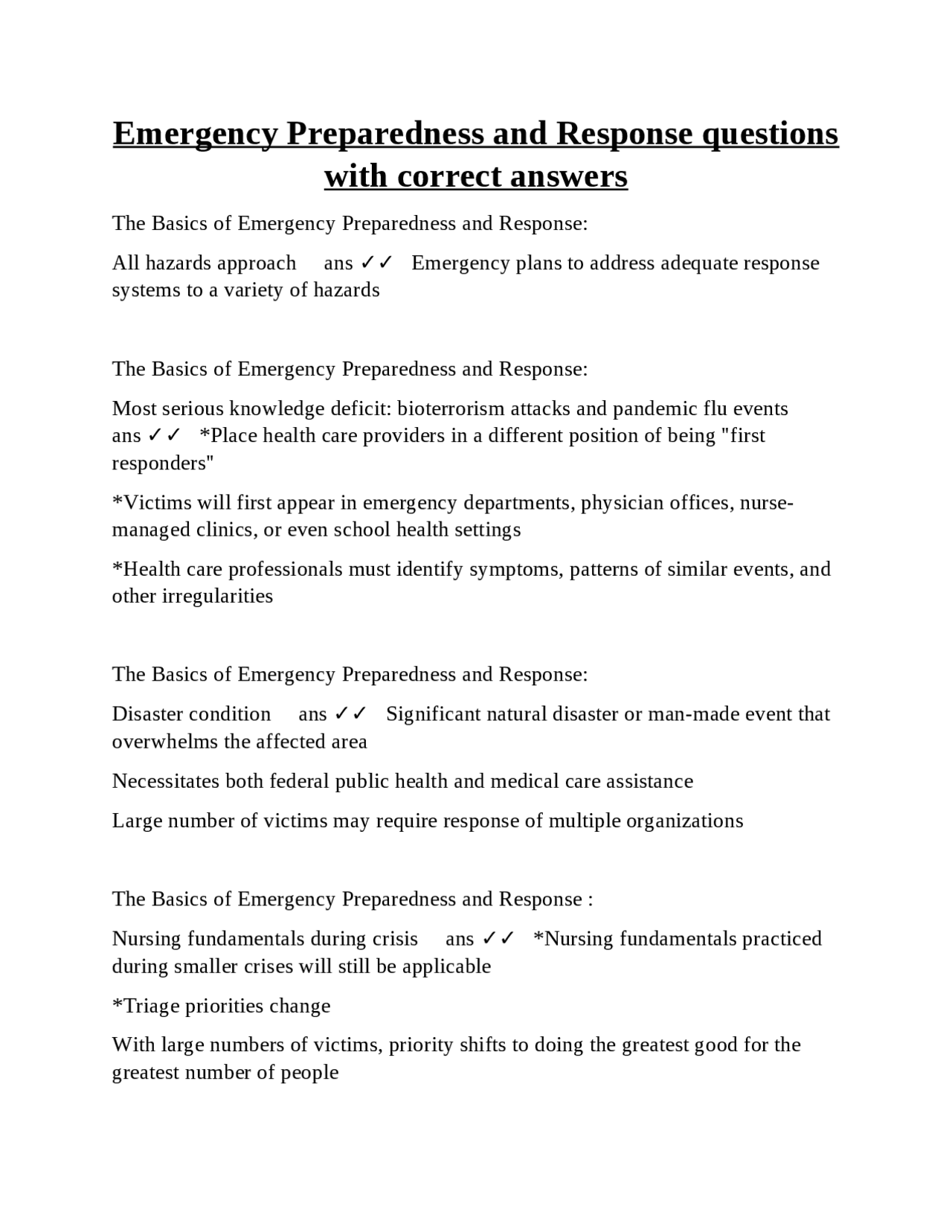 Emergency Preparedness and Response questions with correct answers ...