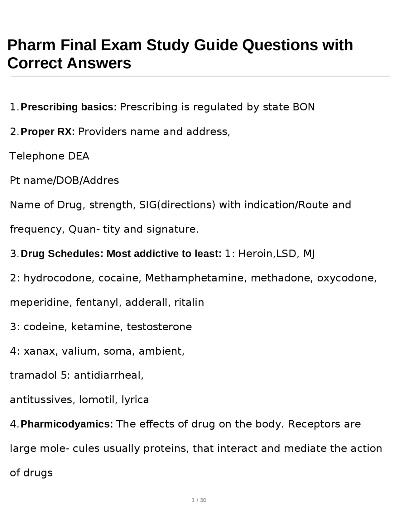 Pharm Final Exam Study Guide Questions with Correct Answers | Exams ...