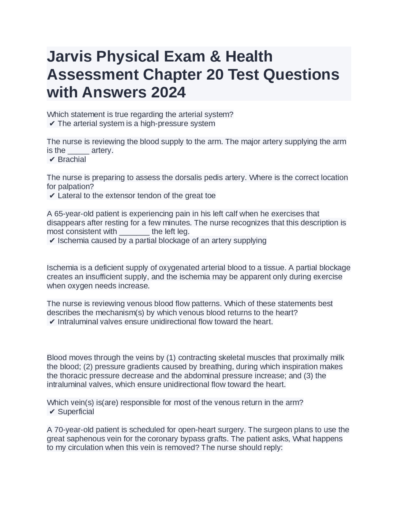 Jarvis Physical Exam & Health Assessment Chapter 20 Test Questions with ...