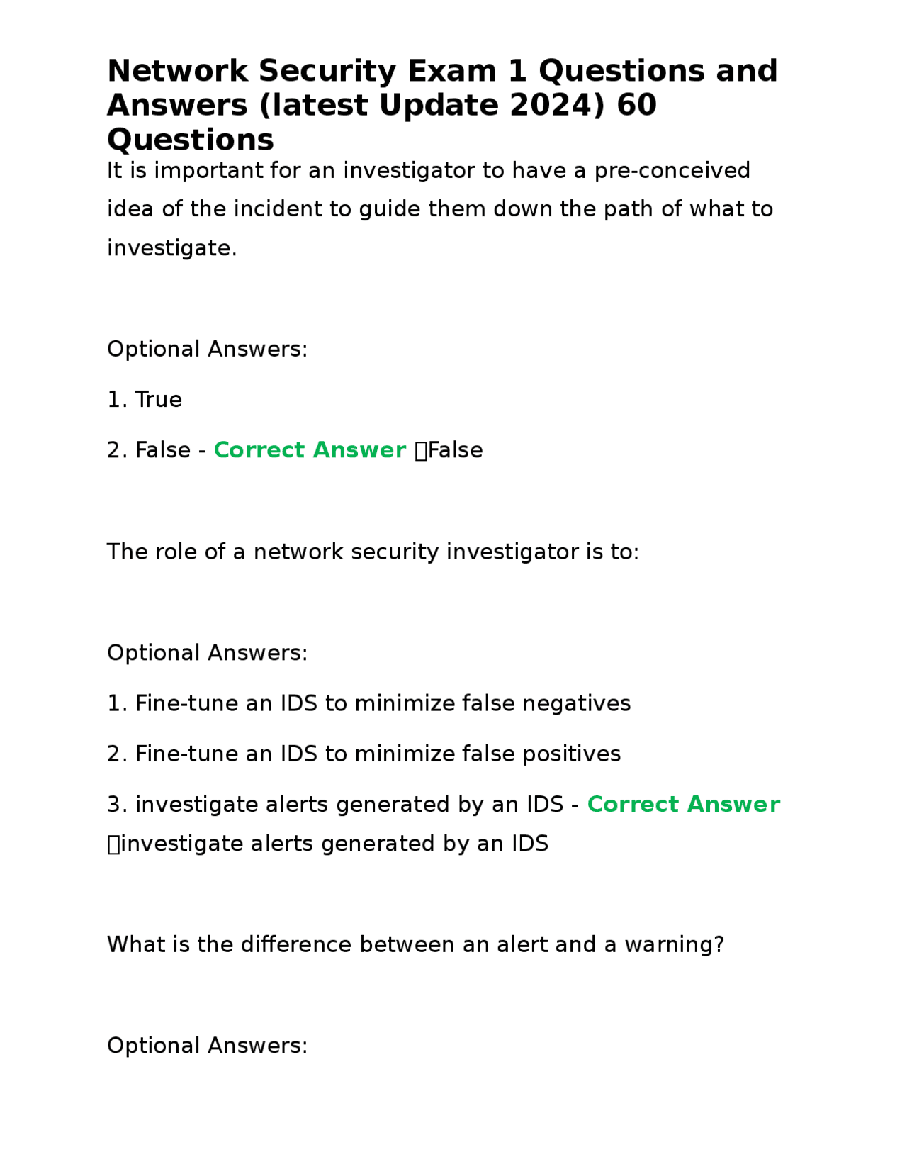 Network Security Exam 1 Questions and Answers (latest Update 2024) 60 ...
